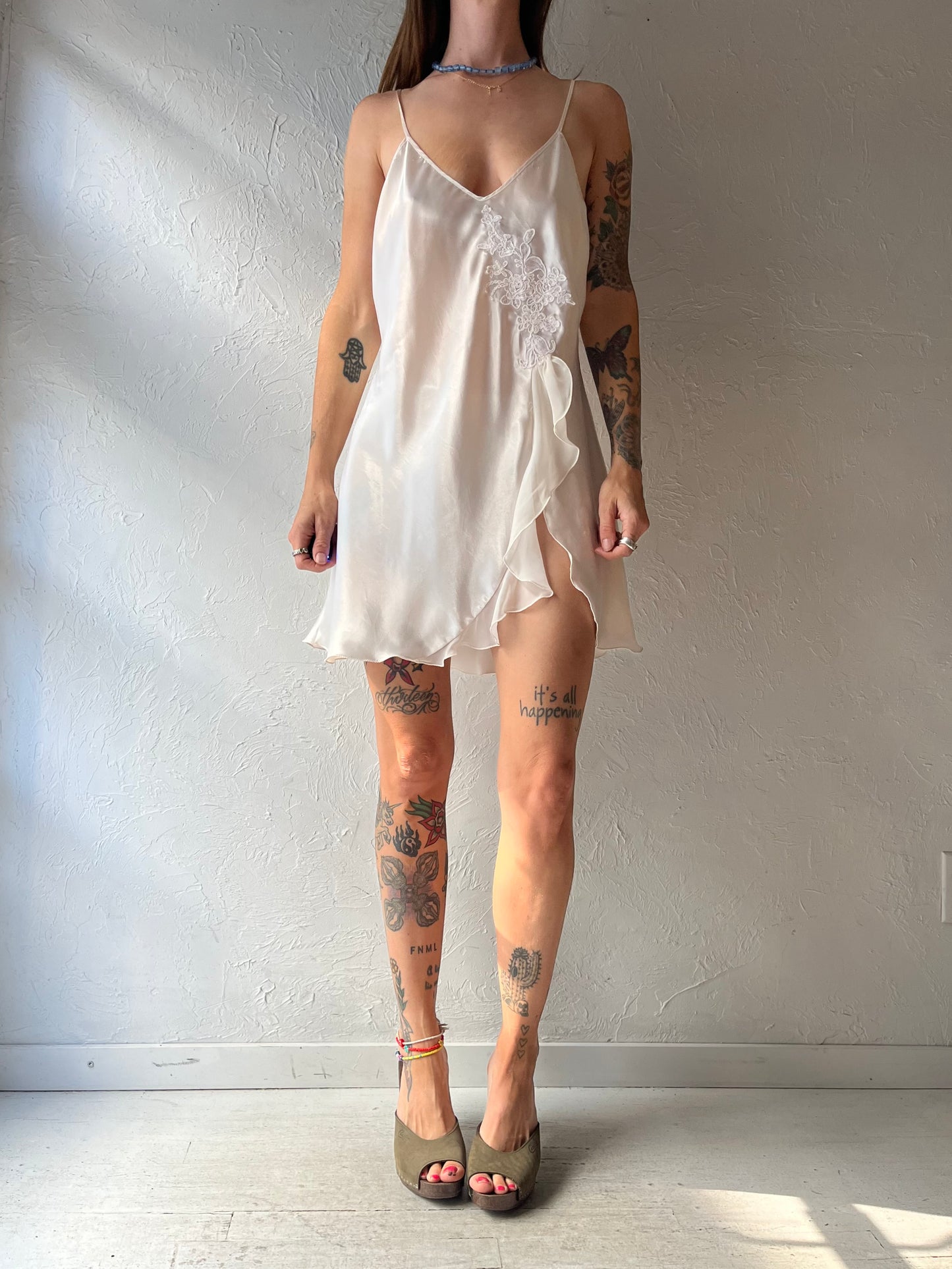 90s 'Reveries' White Romantic Slip Dress / Medium