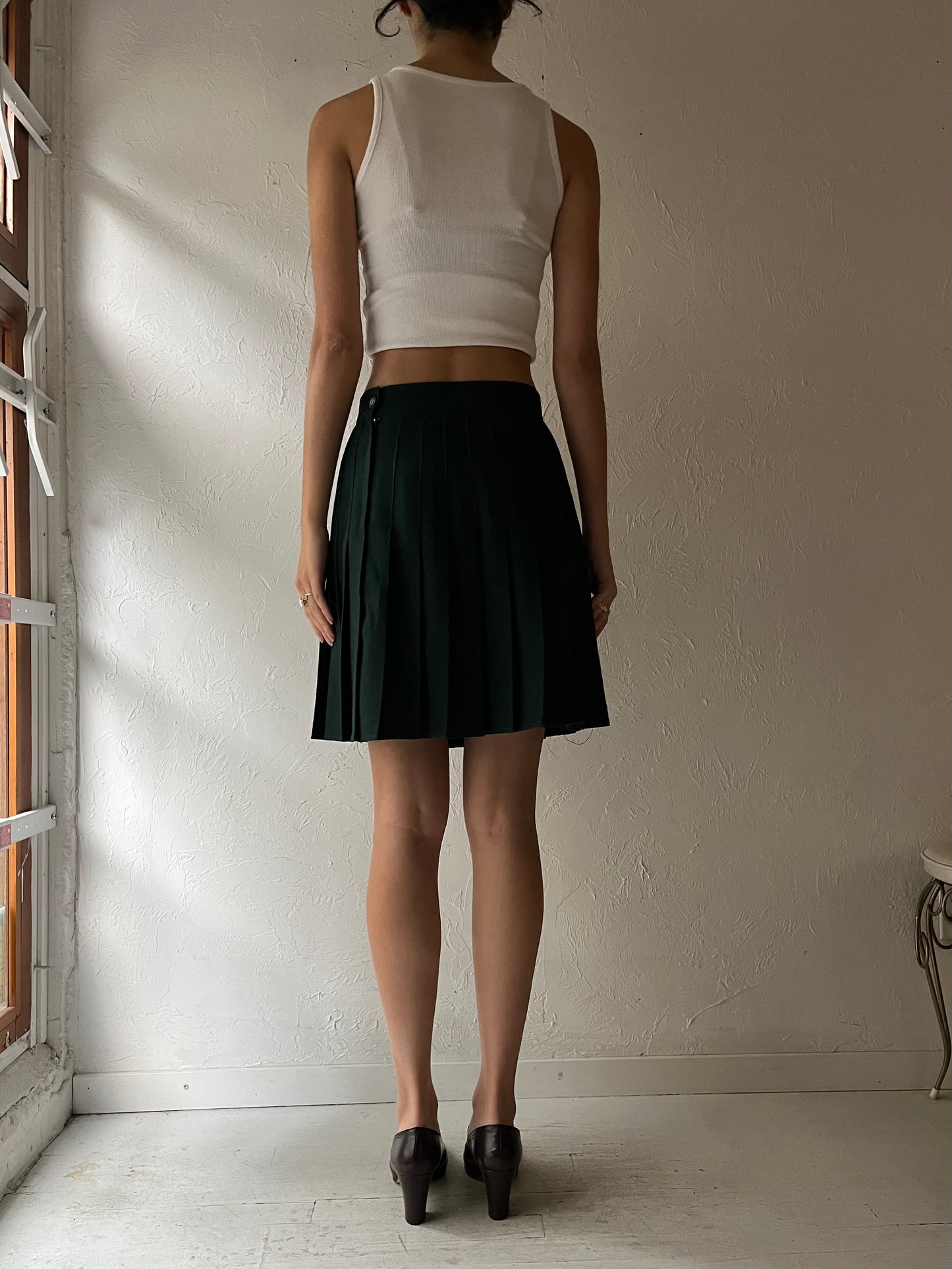 90s 'Amoretti' Green Pleated Mini Skirt / Small