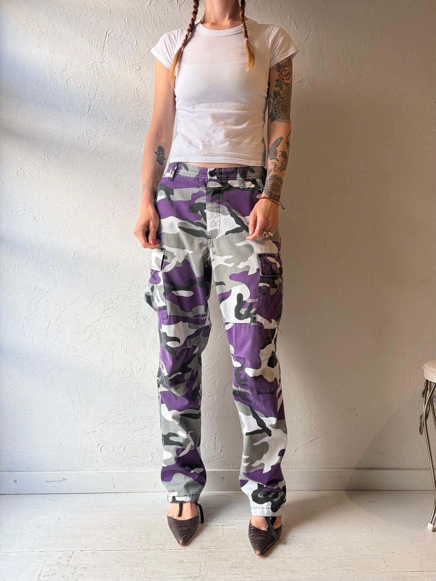 Y2K Authentic Army Purple Camouflage Pants / Vintage 2000s Military Streetwear Grunge Workwear Pants / Small