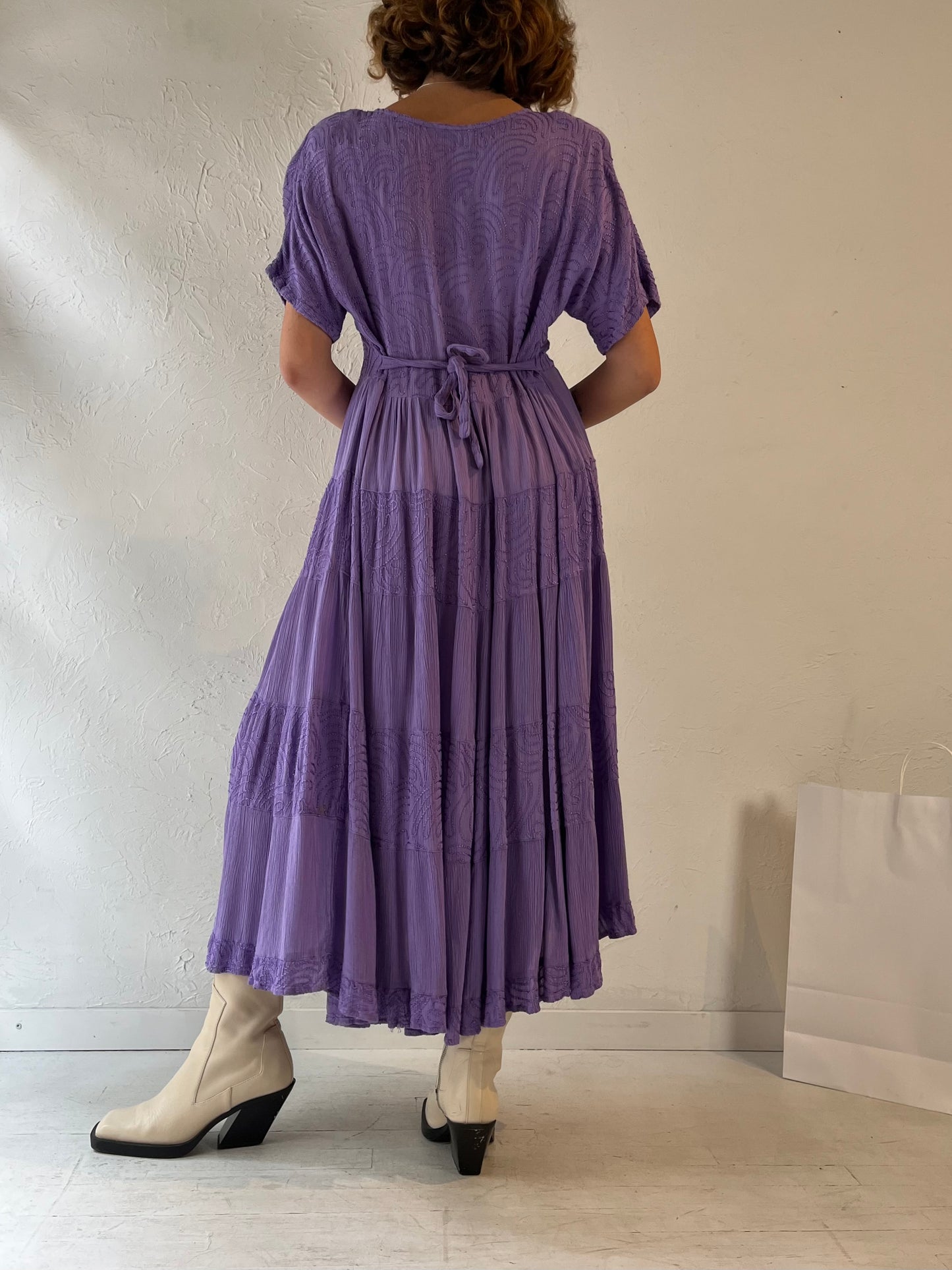 90s 'Variations' Purple Embroidered Dress / Large