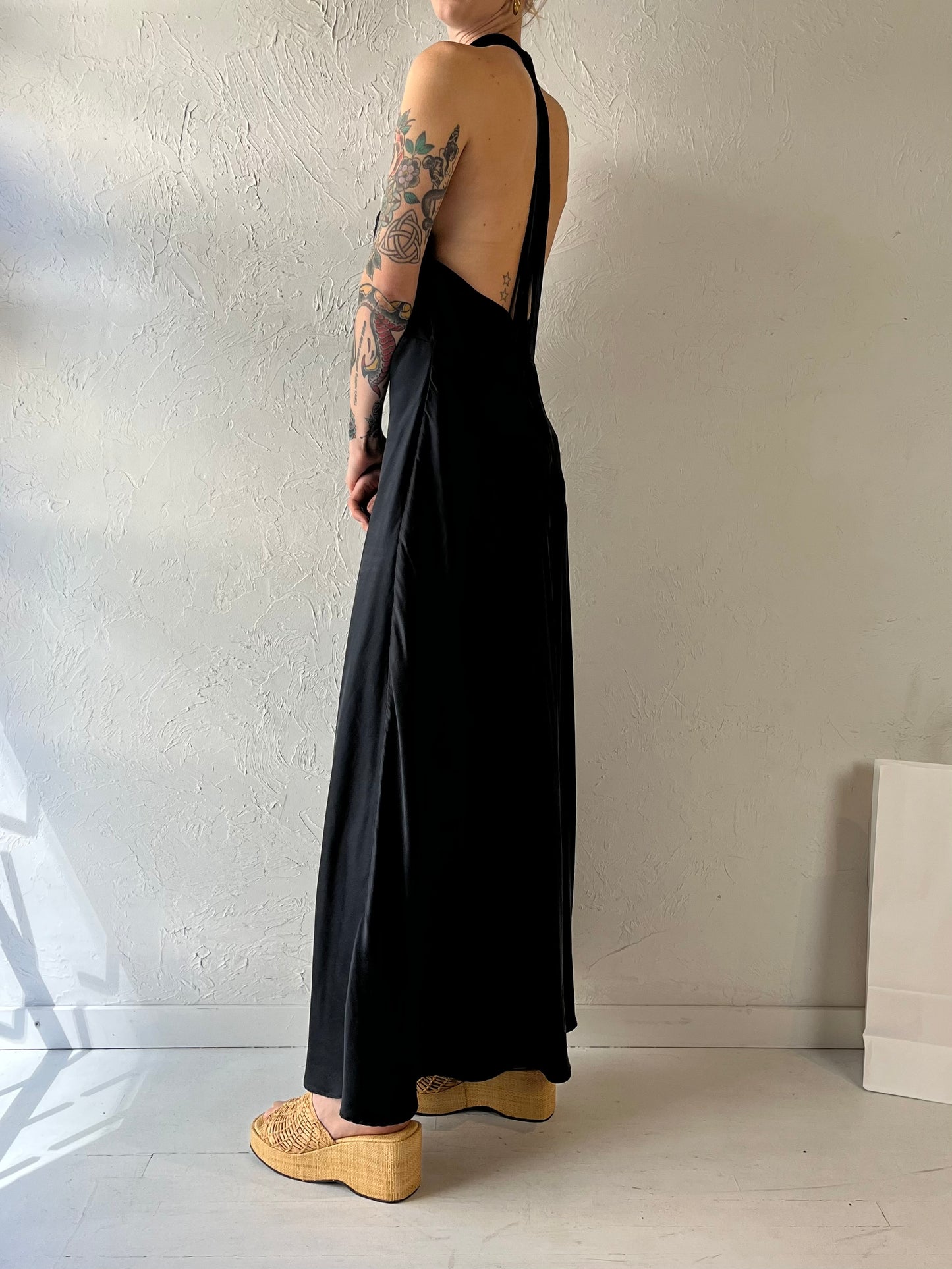 90s 'Victorias Secret' Black Silk Dress / Large