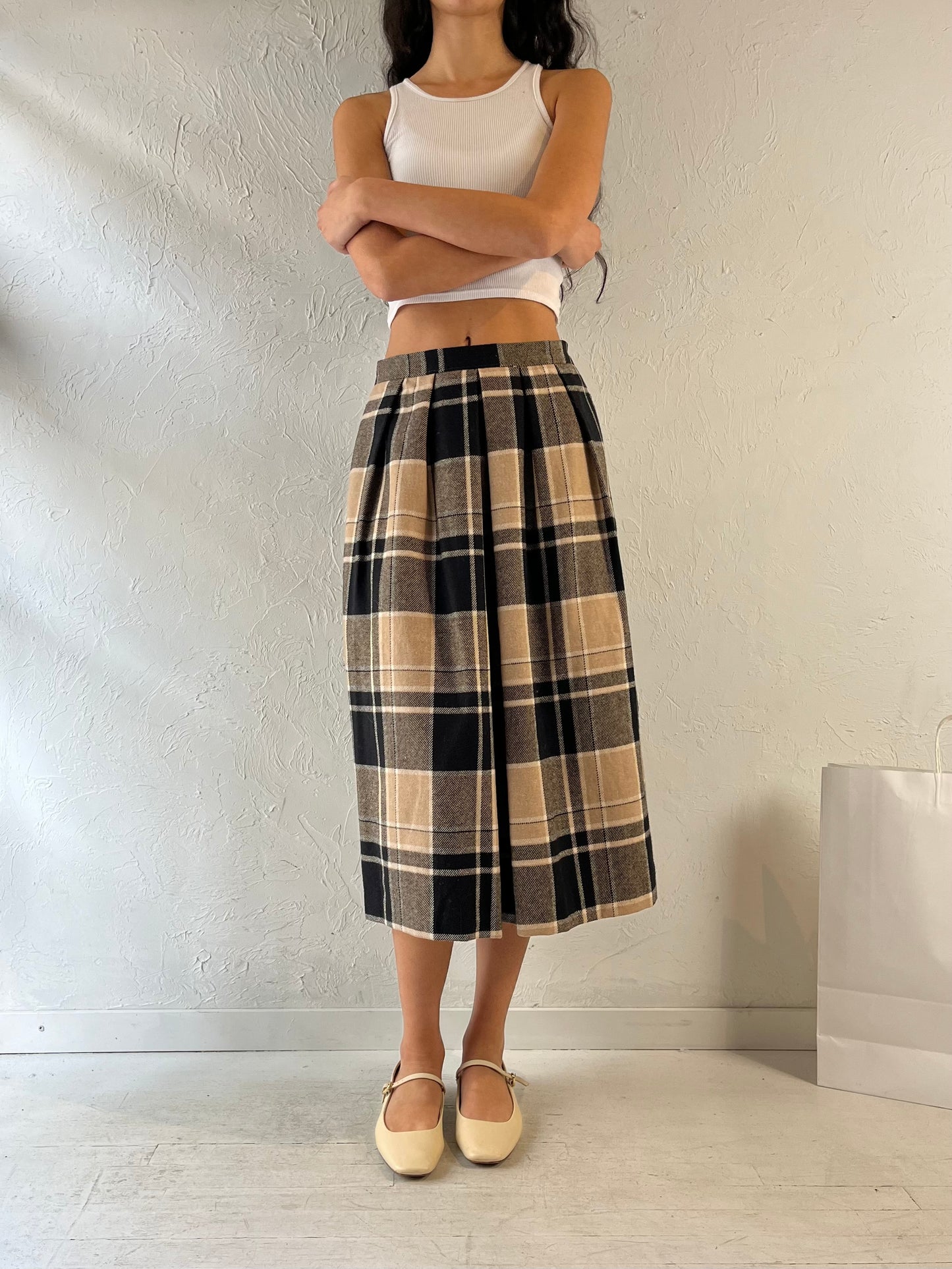 70s ‘Koret’ Plaid Knit Skirt / Union Made / Medium