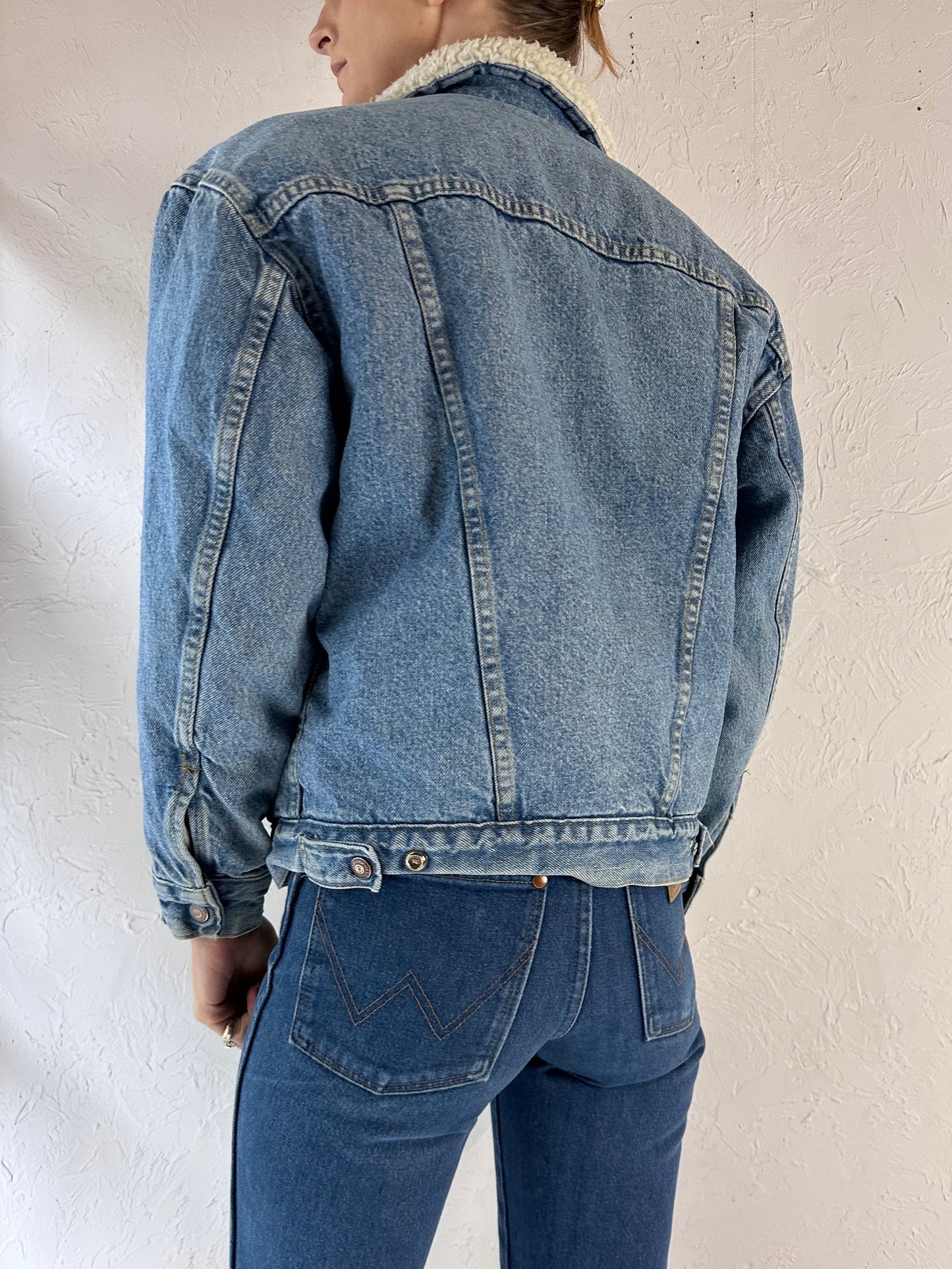 80s 'Levis' Faux Shearling Lined Denim Jacket / Youth L