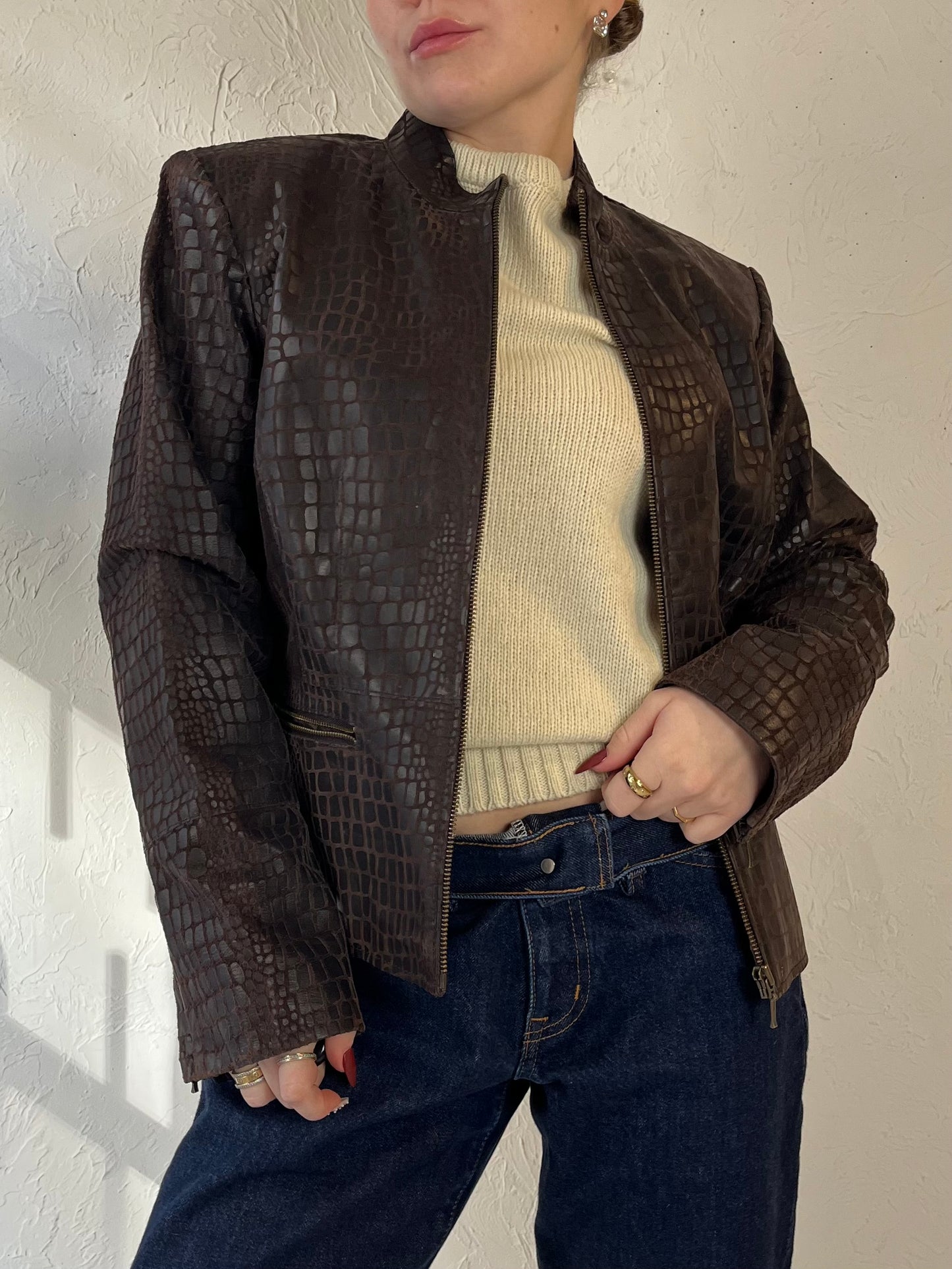 90s ‘Alfani’ Brown Snakes Skin Leather Jacket / Medium