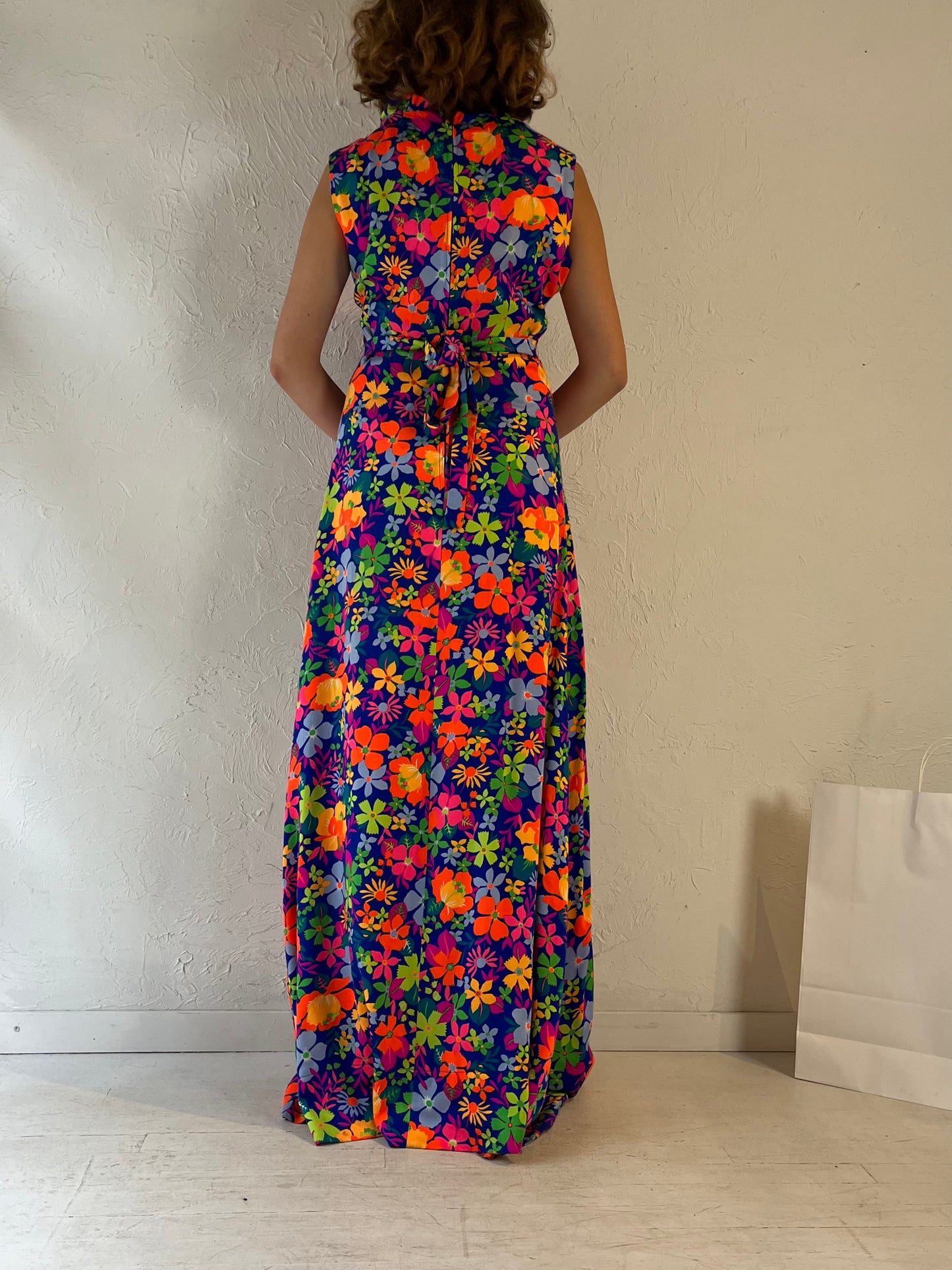 Vintage Handmade Retro Floral Print Maxi Dress / Medium