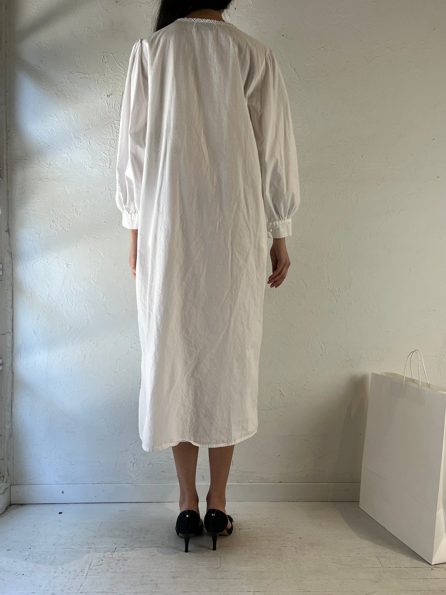 90s ‘Nice N Comfy’ White Cotton Dress / Small