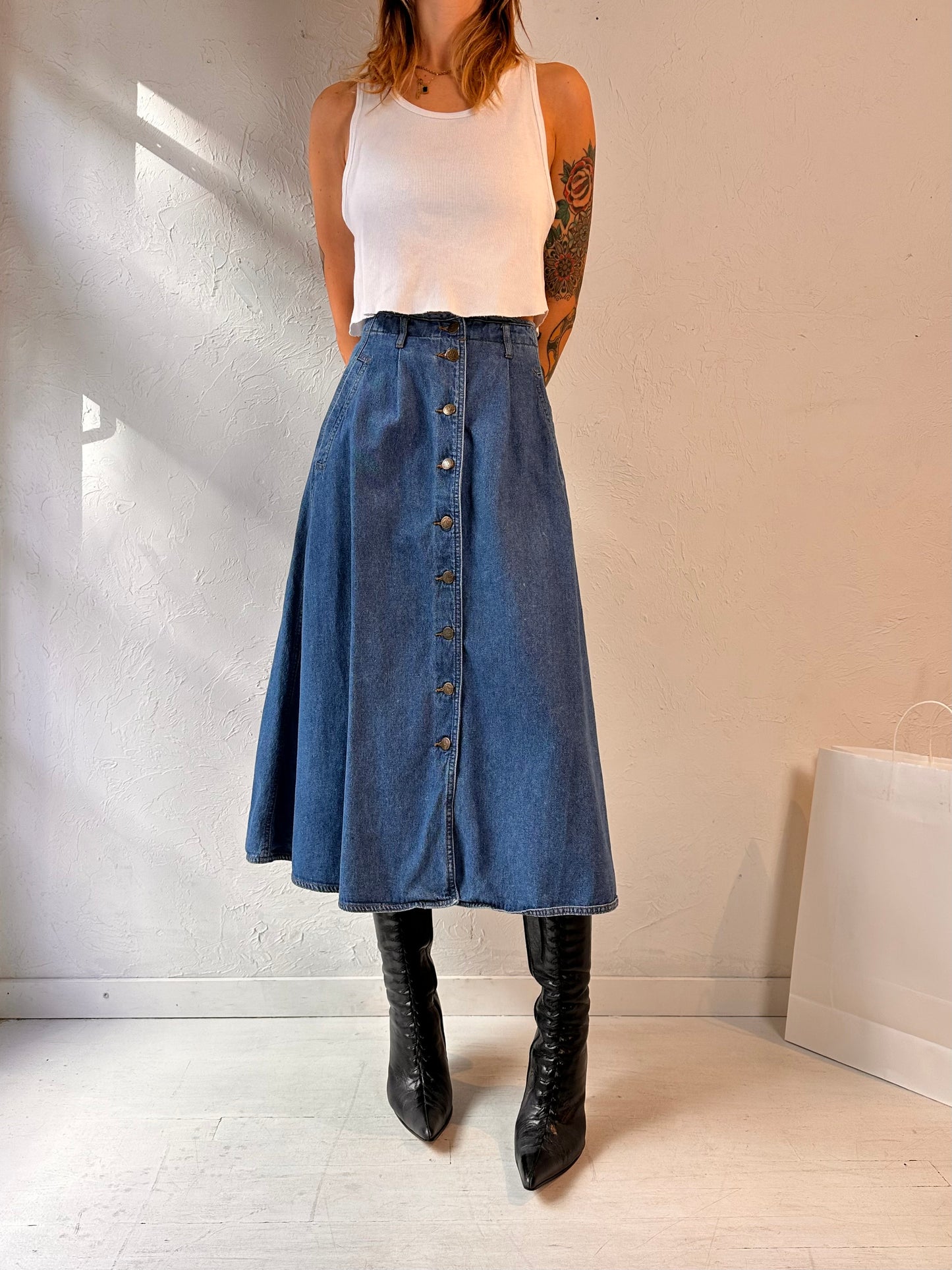 90s 'Northern Wear' Button Up Denim Skirt / Small