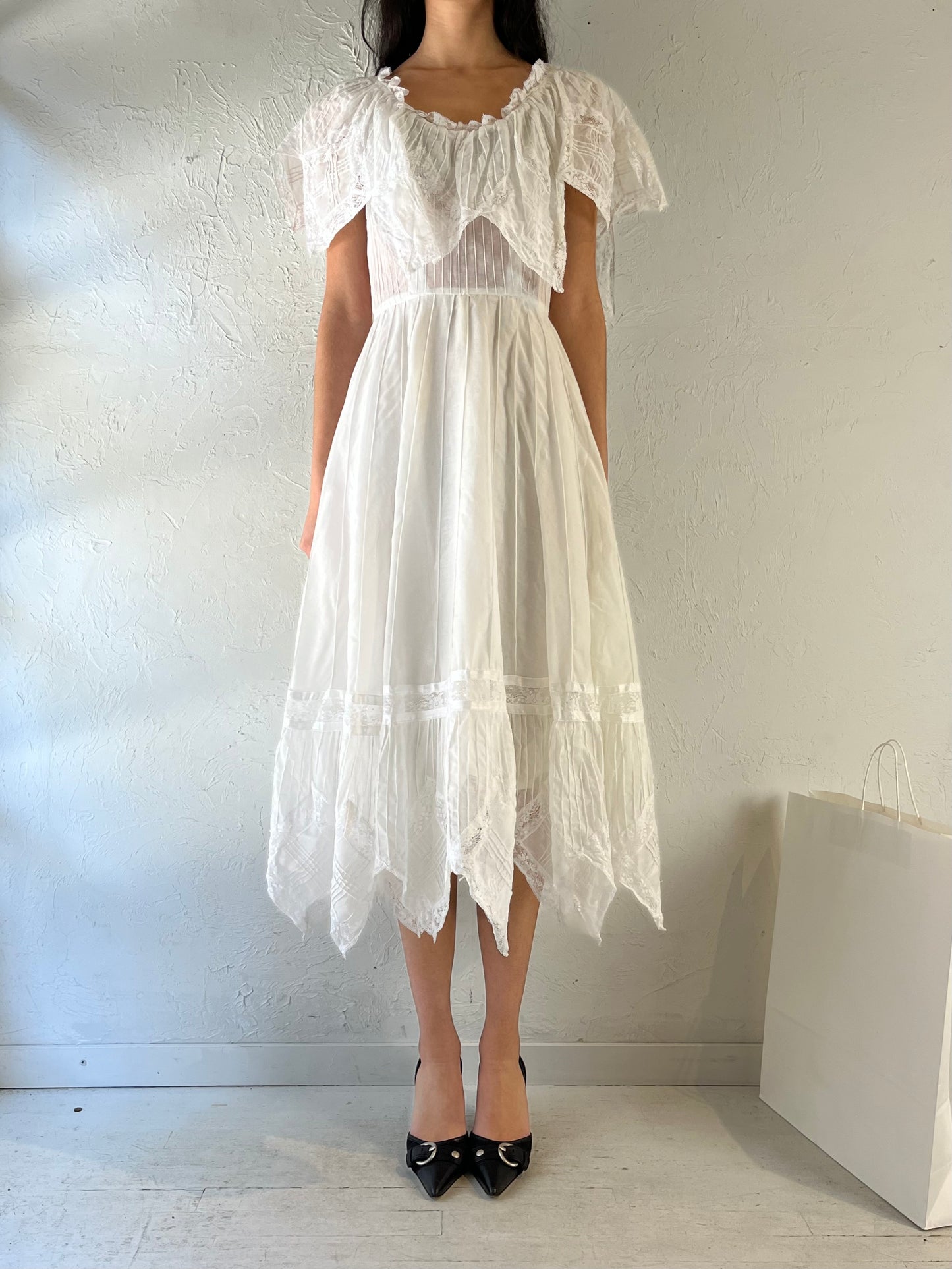 Vintage Handmade White Cotton Dress / Small