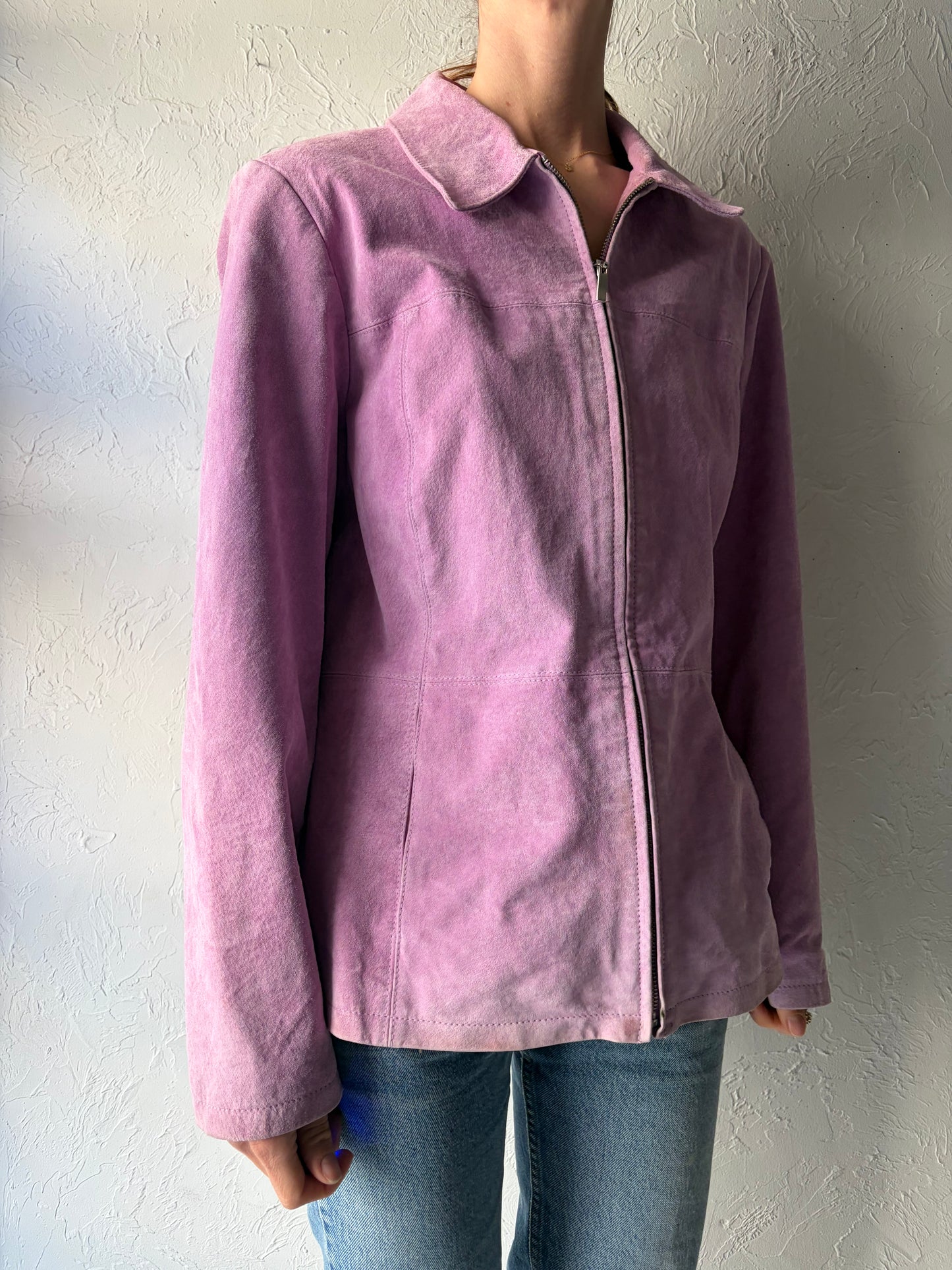 Y2k 'Jessica' Purple Minimalist Suede Jacket / Large