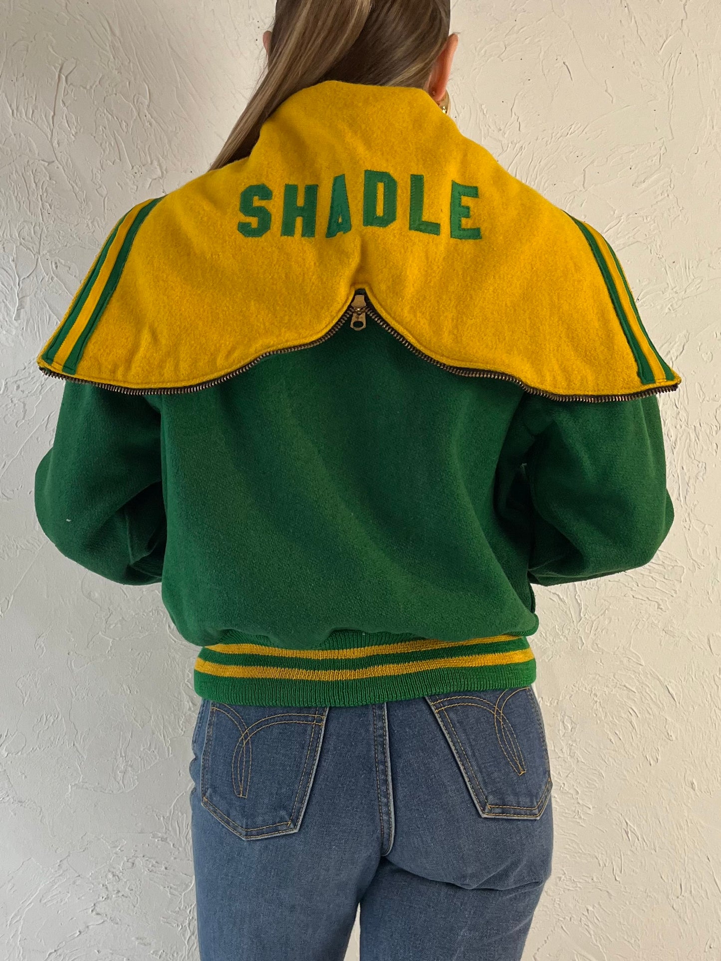 70s Youth Green Wool Varsity Jacket / Union Made / Small