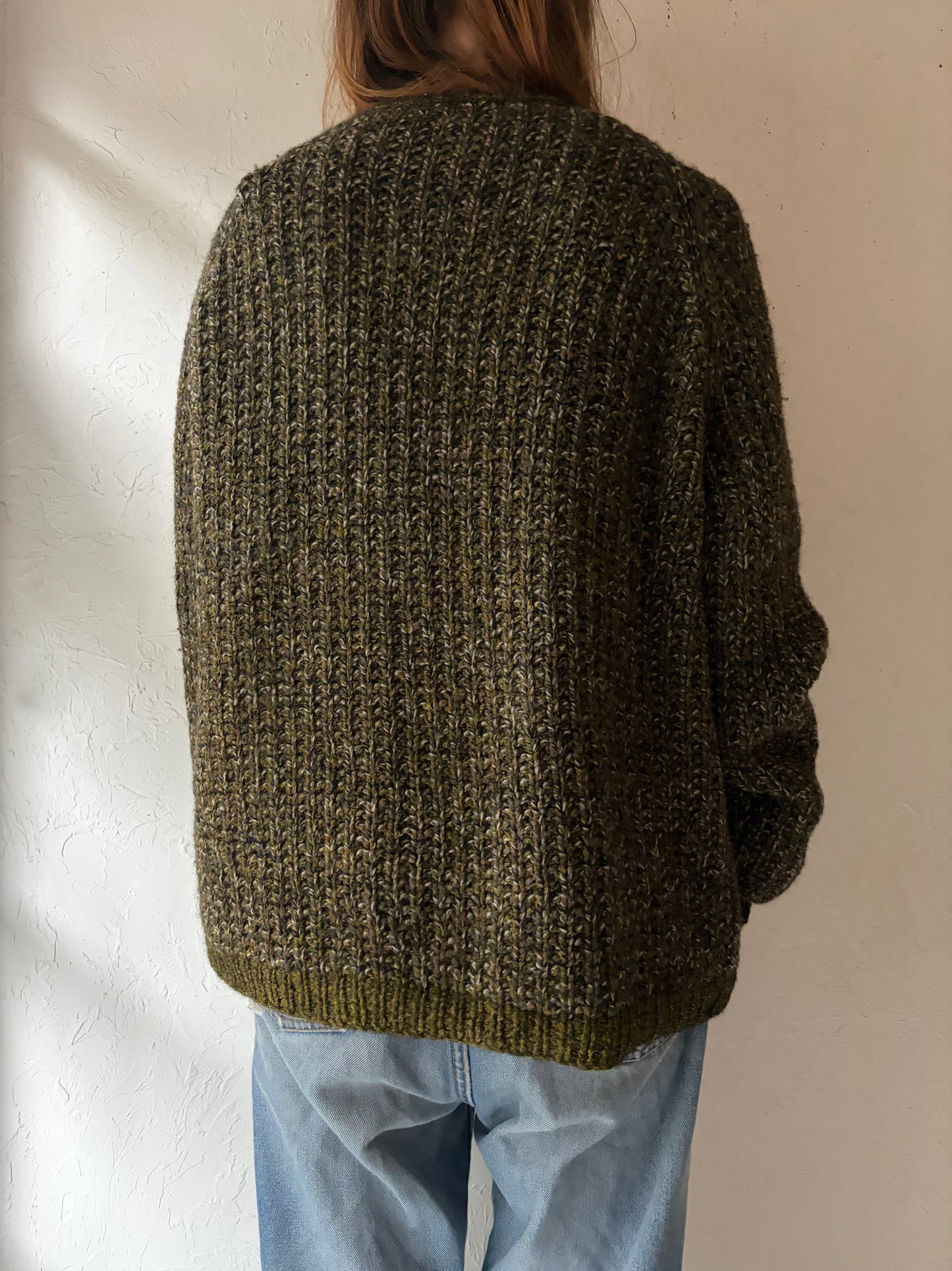 Vintage Hand Knit Lined Cardigan Sweater / Medium