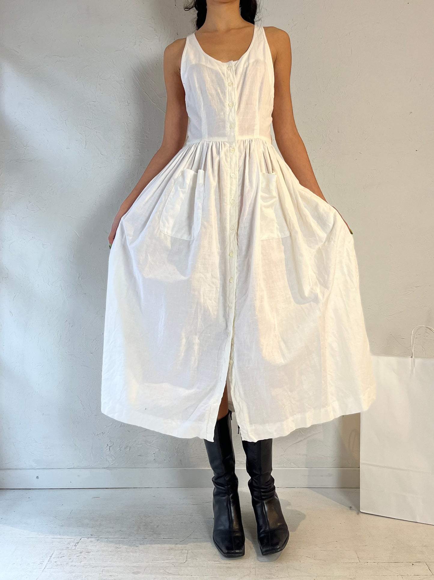 90s ‘Ralph Lauren’ White Sleeveless Midi Dress / Medium