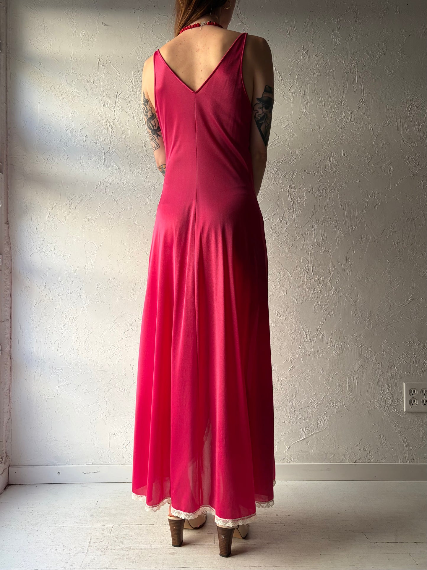 70s 'Sears' Vintage Pink Nylon Romantic Lingerie Slip Dress / Small