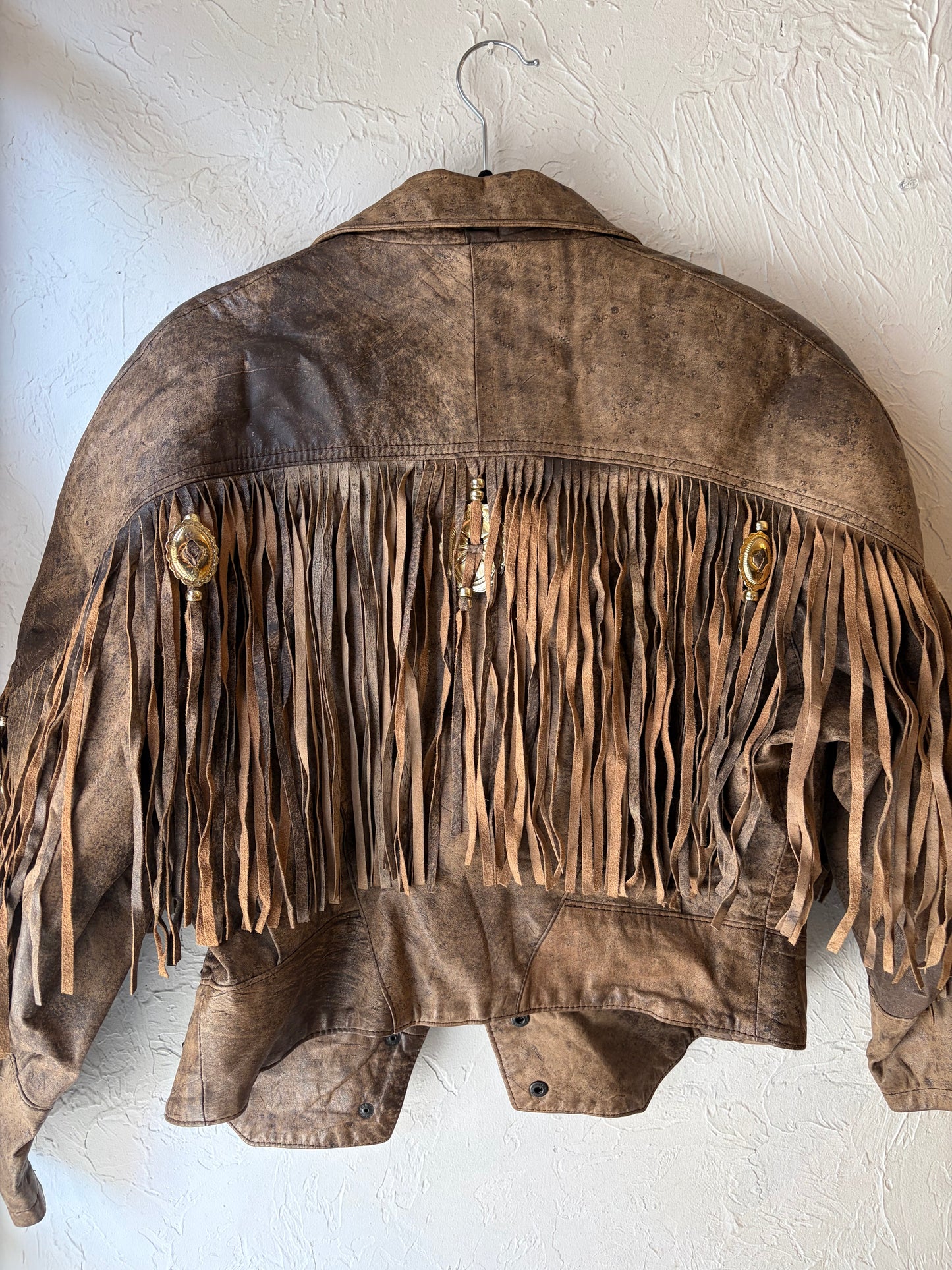 80s 'Pelican Cove' Brown Leather Western Fringe Jacket / Small