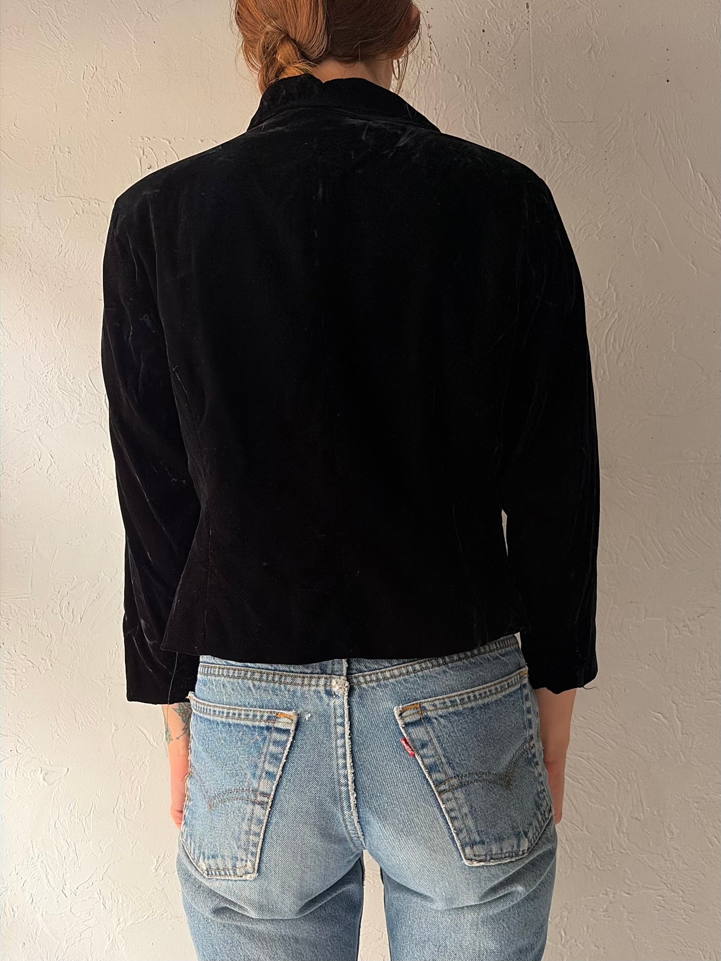Vintage Black Velvet Evening Jacket / Small