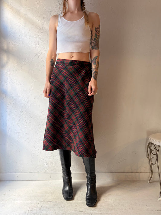 Vintage Plaid Knit Midi Skirt / Small - Medium