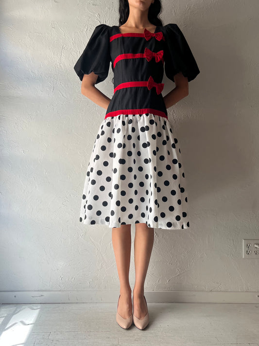 80s 'Go Vicki' Drop Waist Puff Sleeve Party Dress / Medium