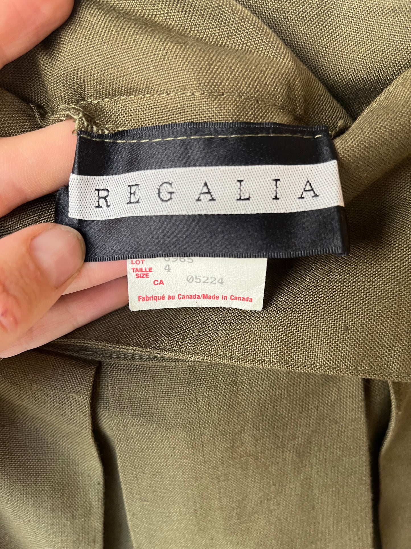 Vintage 'Regalia' Green Pleated Linen Viscose Skirt / Small