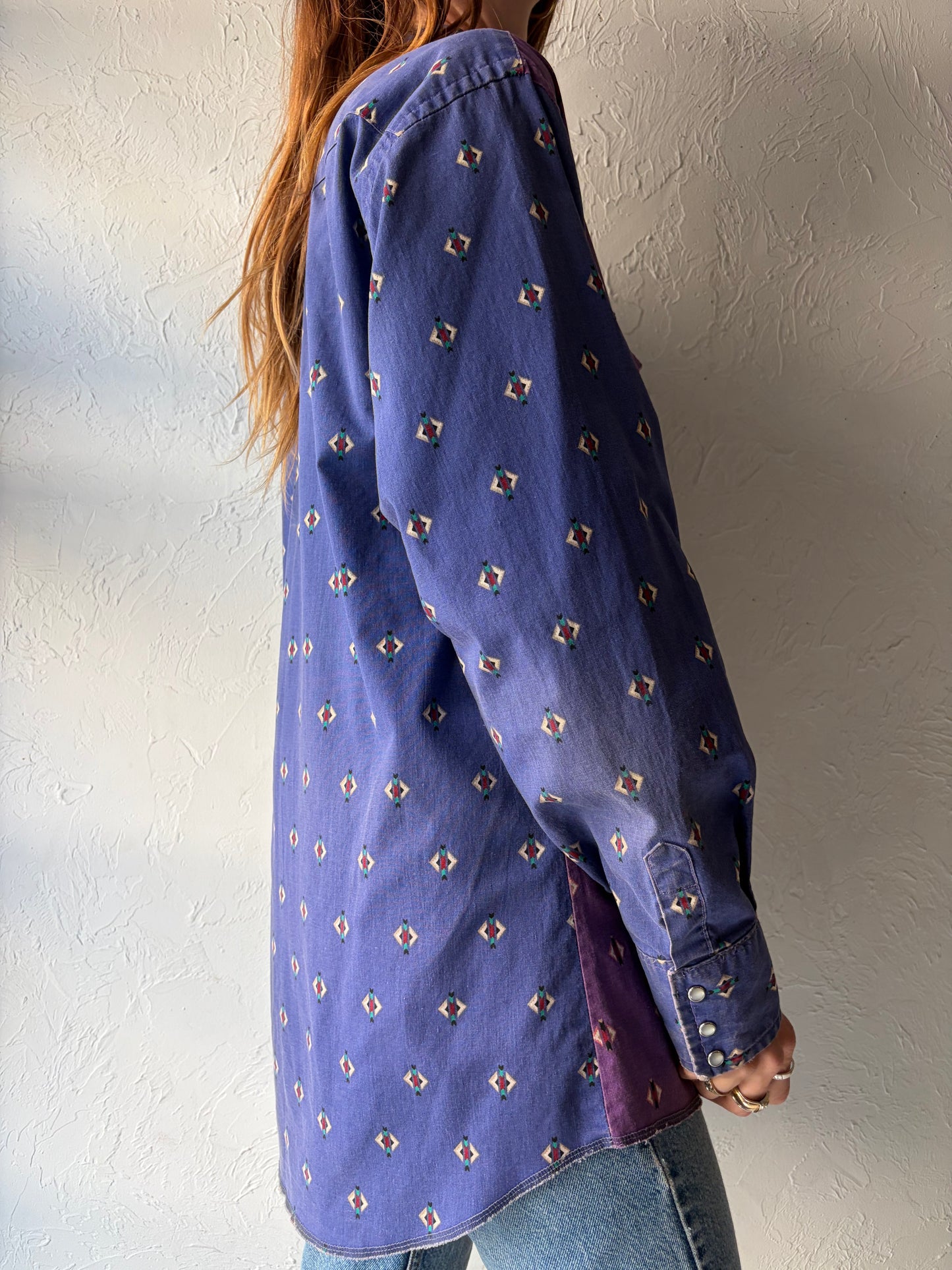 90s 'Wrangler' Purple Pearl Snap Western Shirt / Large