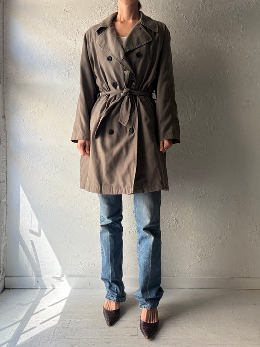 90s 'Liz Claiborne' Taupe Minimalist Half Trench Coat / Vintage 1990s Neutral Classic Lightweight Normcore Outerwear / Small