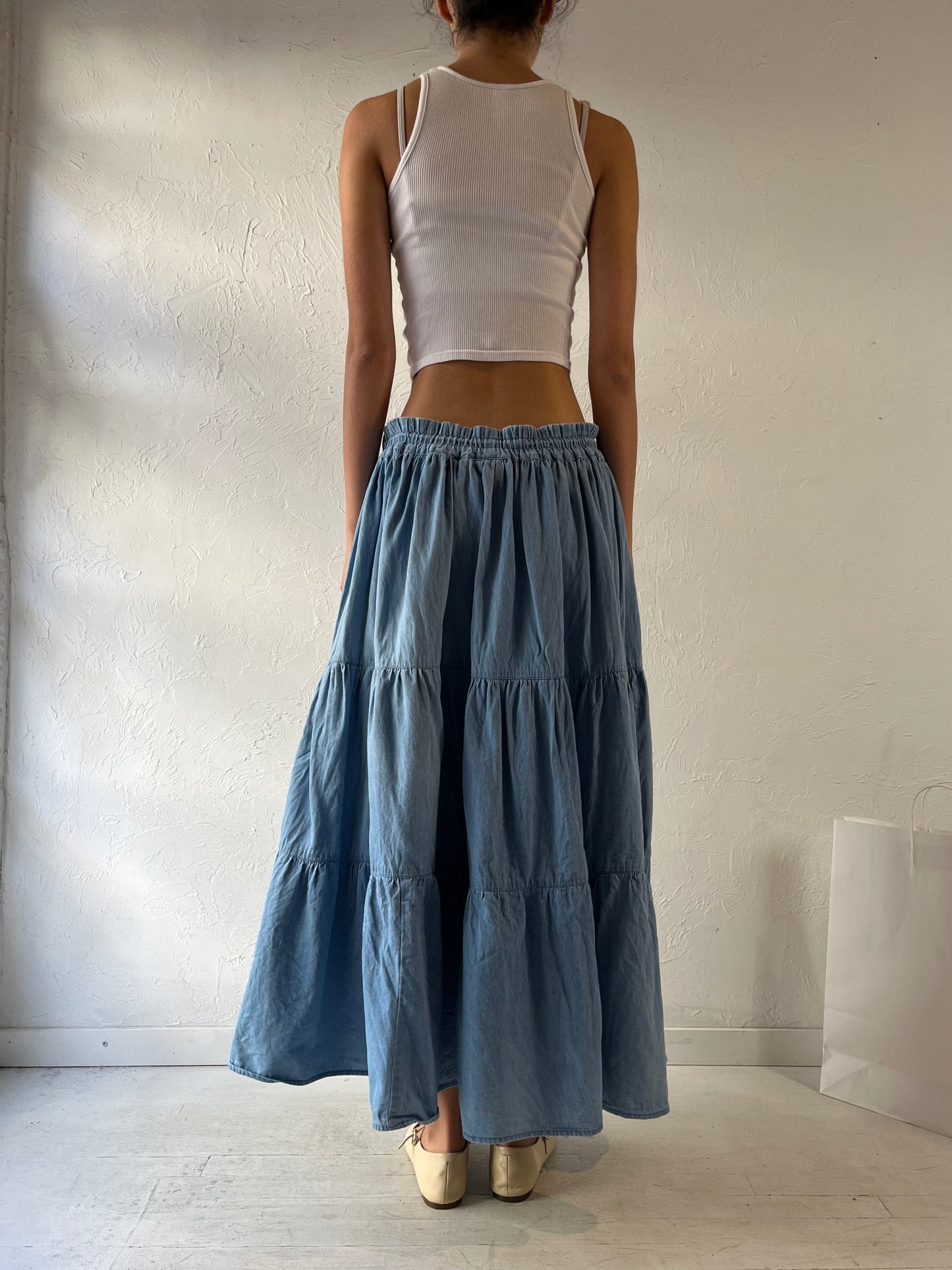 90s ‘Just Class’ Tiered Denim Maxi Skirt / Medium