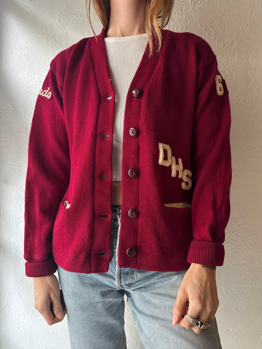 70s Virgin Wool Varsity Cardigan Sweater / Small