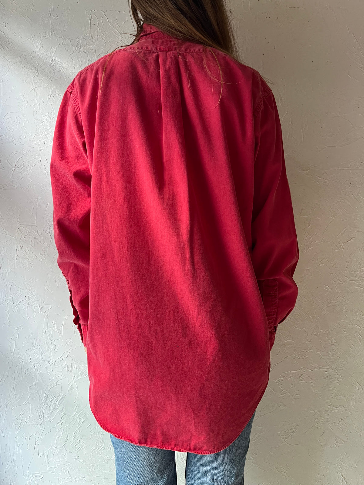 90s 'Ralph Lauren' Red Cotton Button Up Shirt / Medium