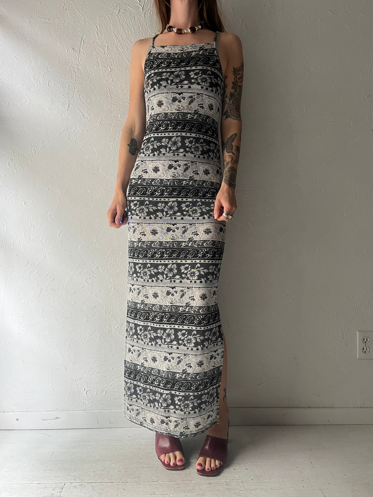 90s 'MC Collection' Striped Patterned Maxi Dress / Small