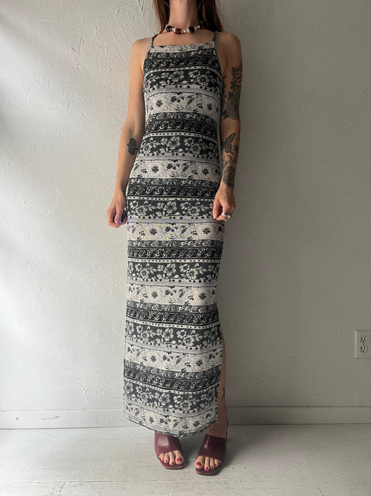 90s 'MC Collection' Striped Patterned Maxi Dress / Small