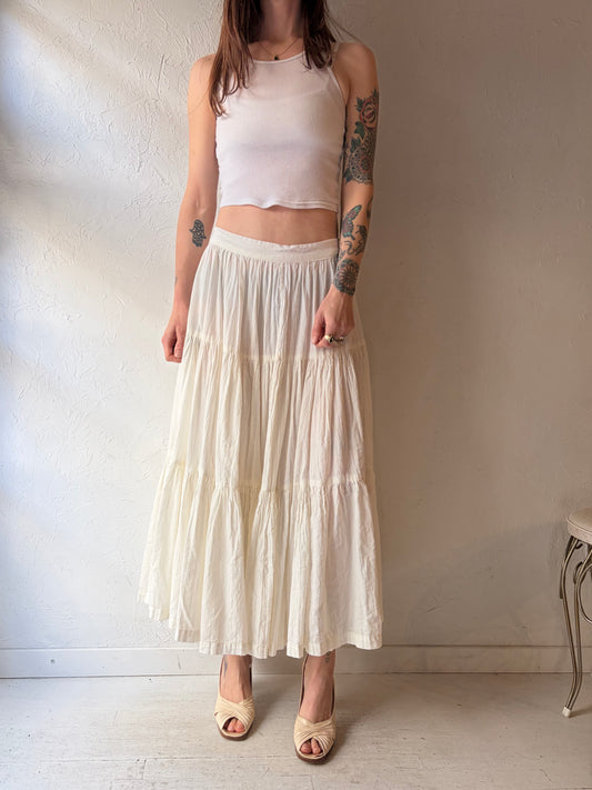 70s 'Martha Taos' White Broomstick Skirt / Small
