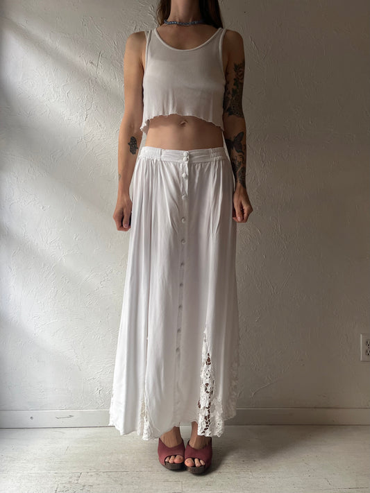 Vintage White Rayon Cottage Core Maxi Skirt / Large