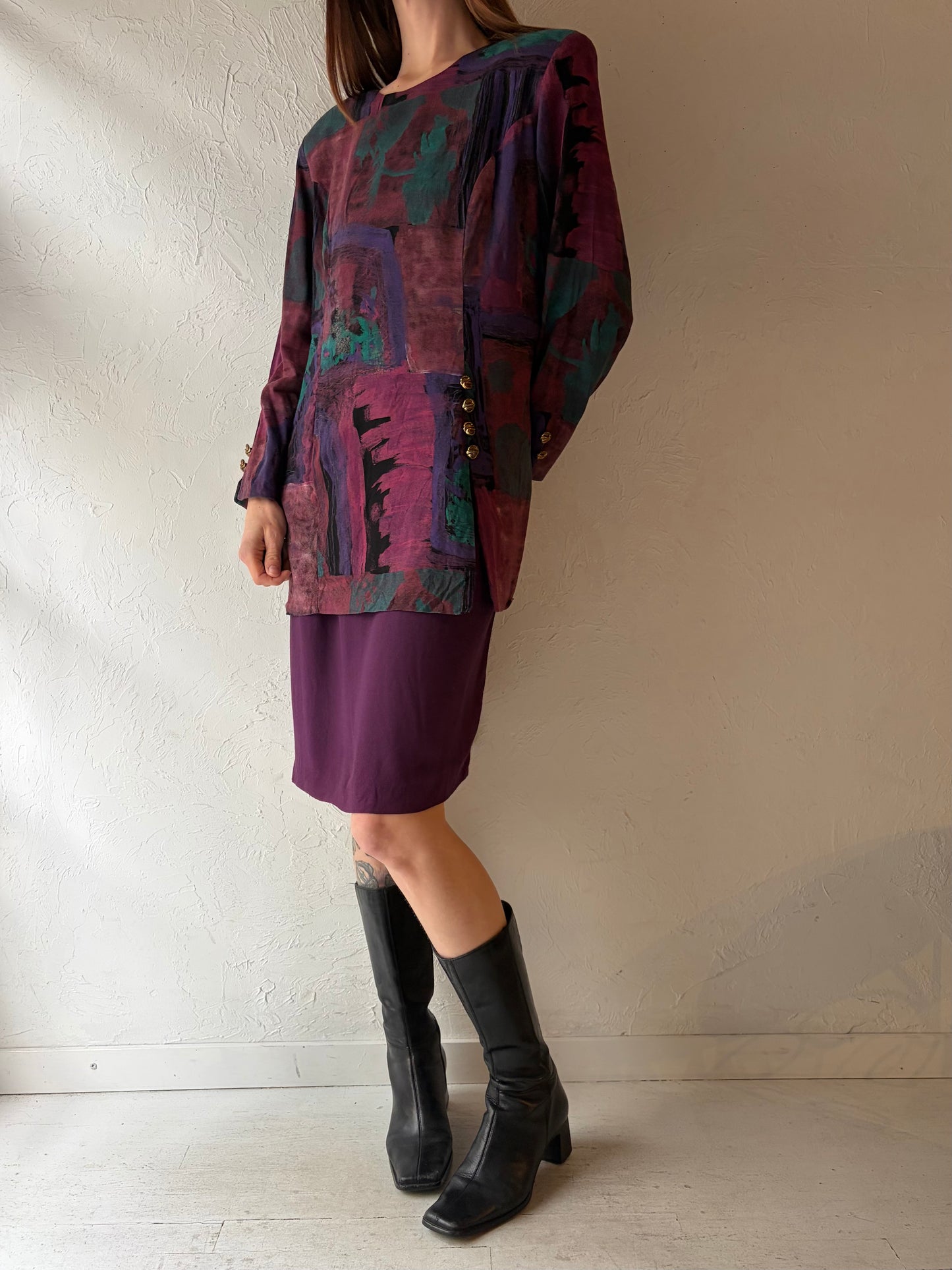 80s 'Algo' Purple Midi Dress / XL