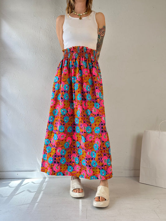 70s 'Beverly Vogue' Retro Floral Cotton Maxi Skirt / Medium