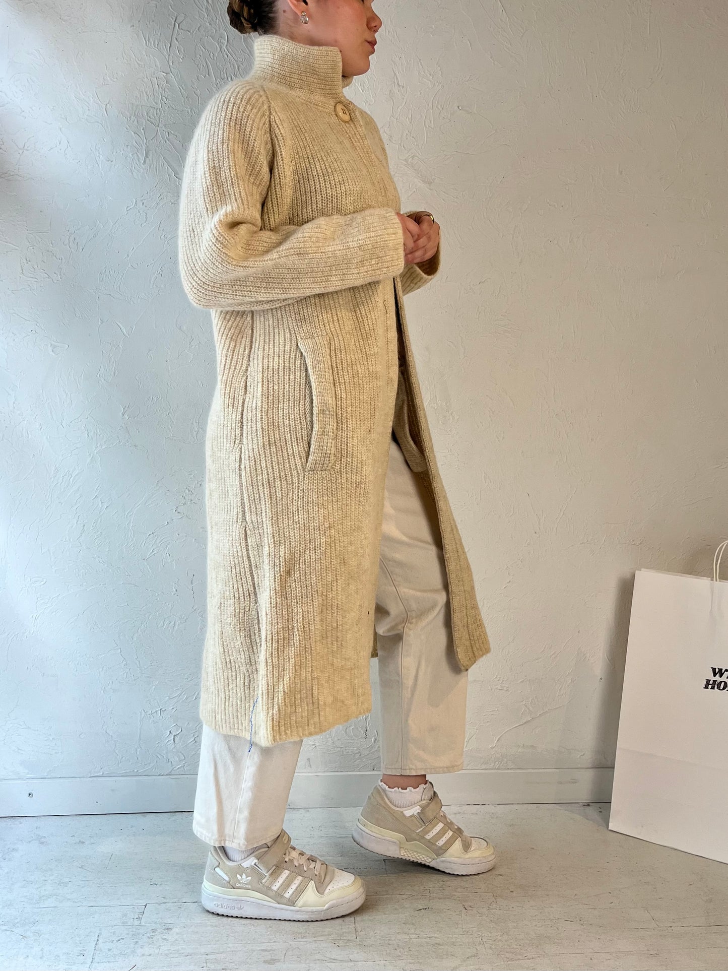 90s 'FSA Collection' Cream Wool Cardigan Sweater / Medium