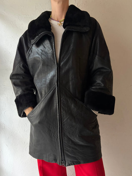 80s 'Danier' Black Leather Jacket / XSmall