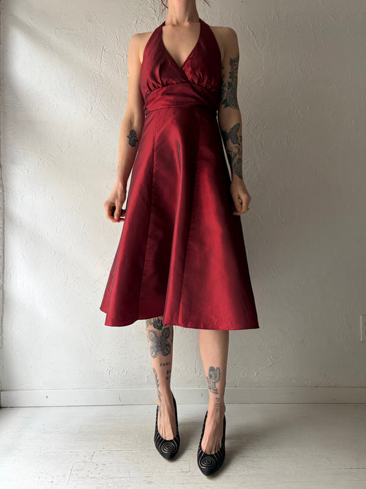 90s 'Sally' Red Formal Halter Dress / Small