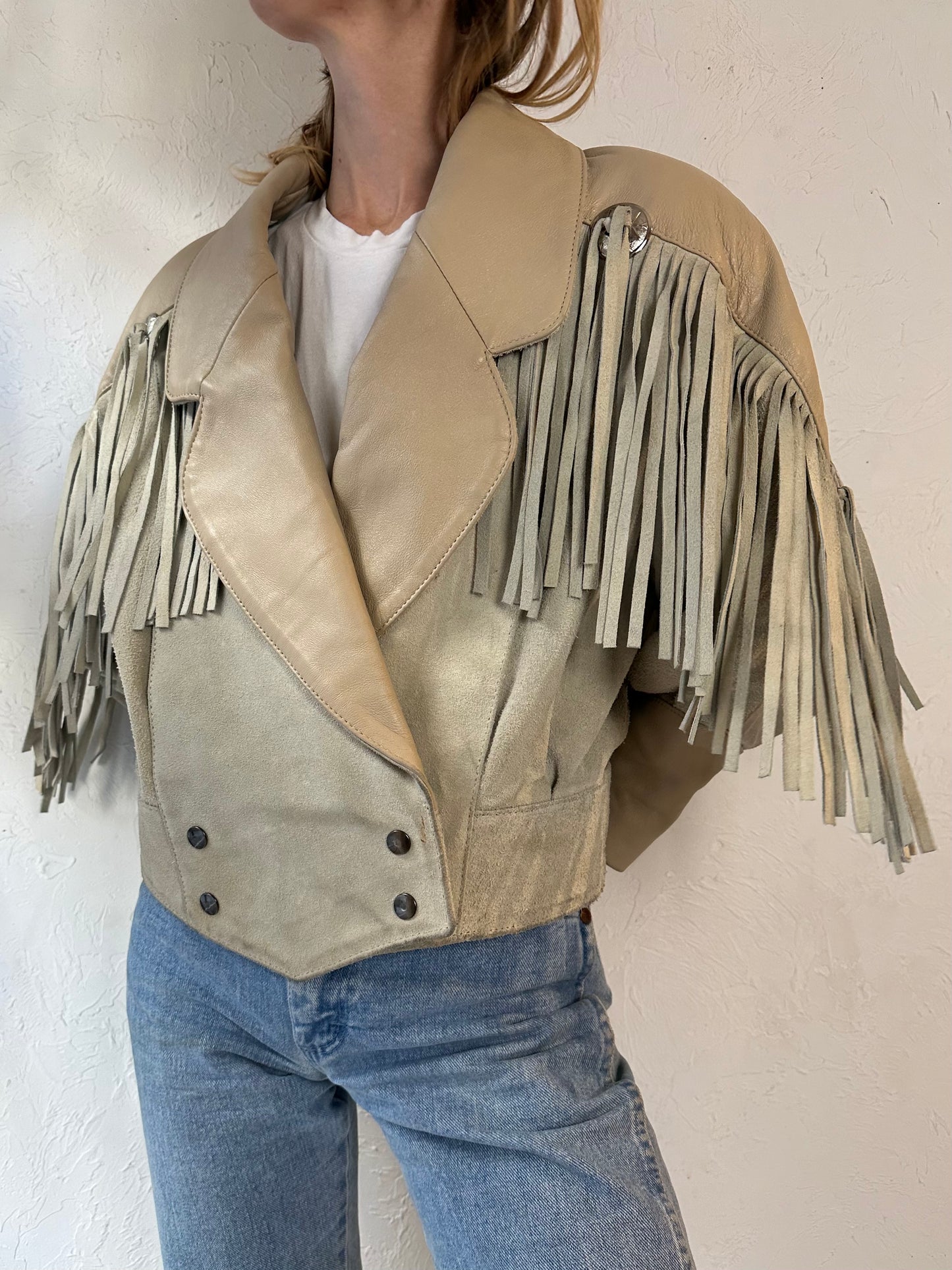 90s 'D'Piel Cevis' Two Tone Suede Leather Fringe Jacket / Medium