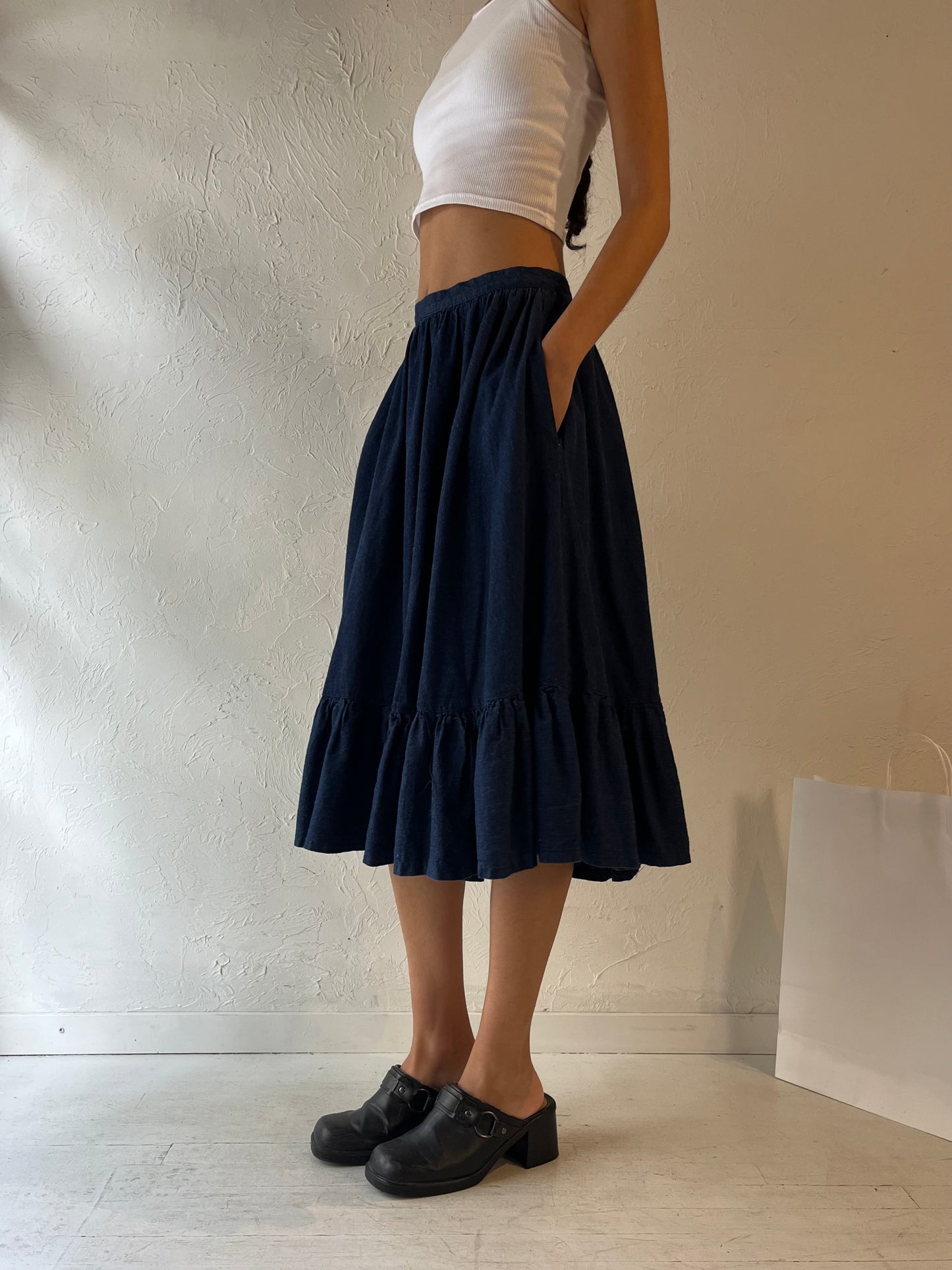 90s Denim Peasant Skirt / Small - Medium