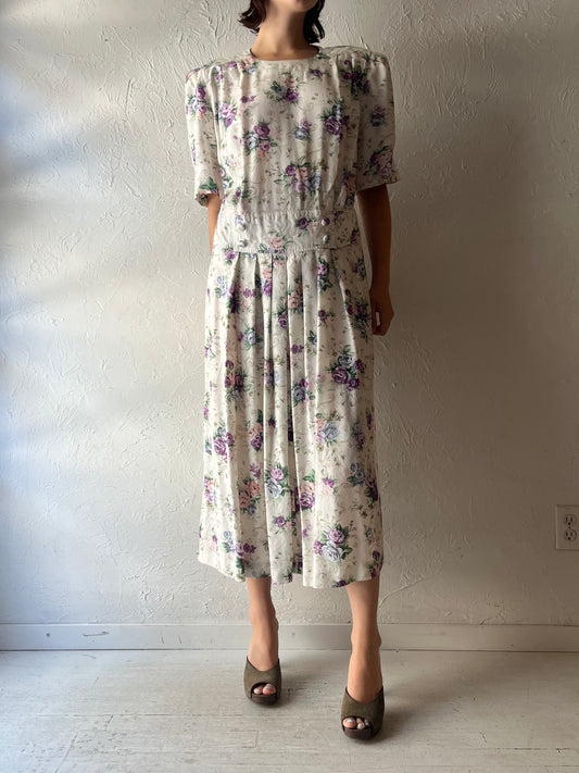 80s 'Karen Stevens' White Floral Cottagecore Summer Garden Party Dress / Large