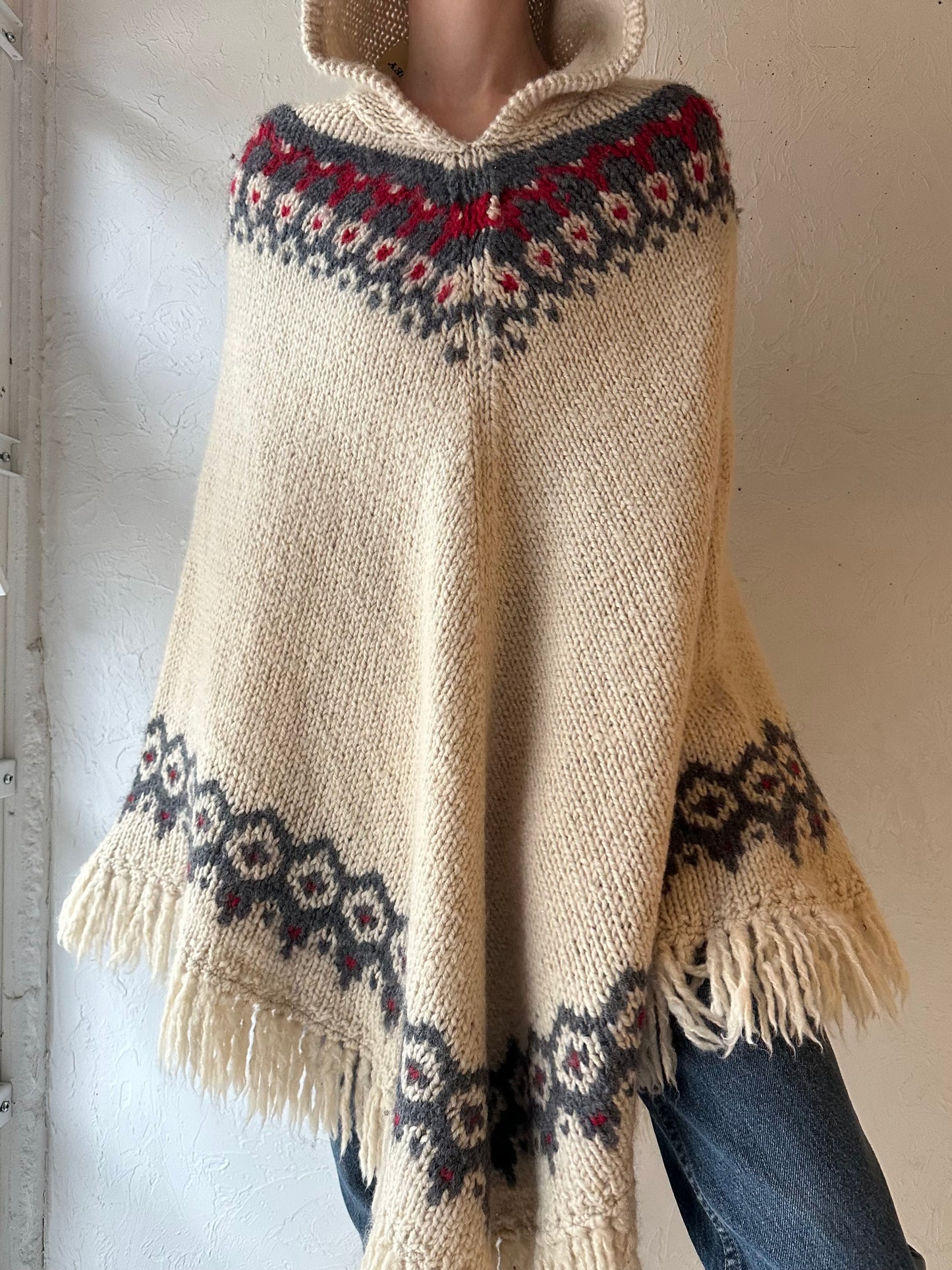 90s 'J Crew' Hooded Wool Poncho / Small