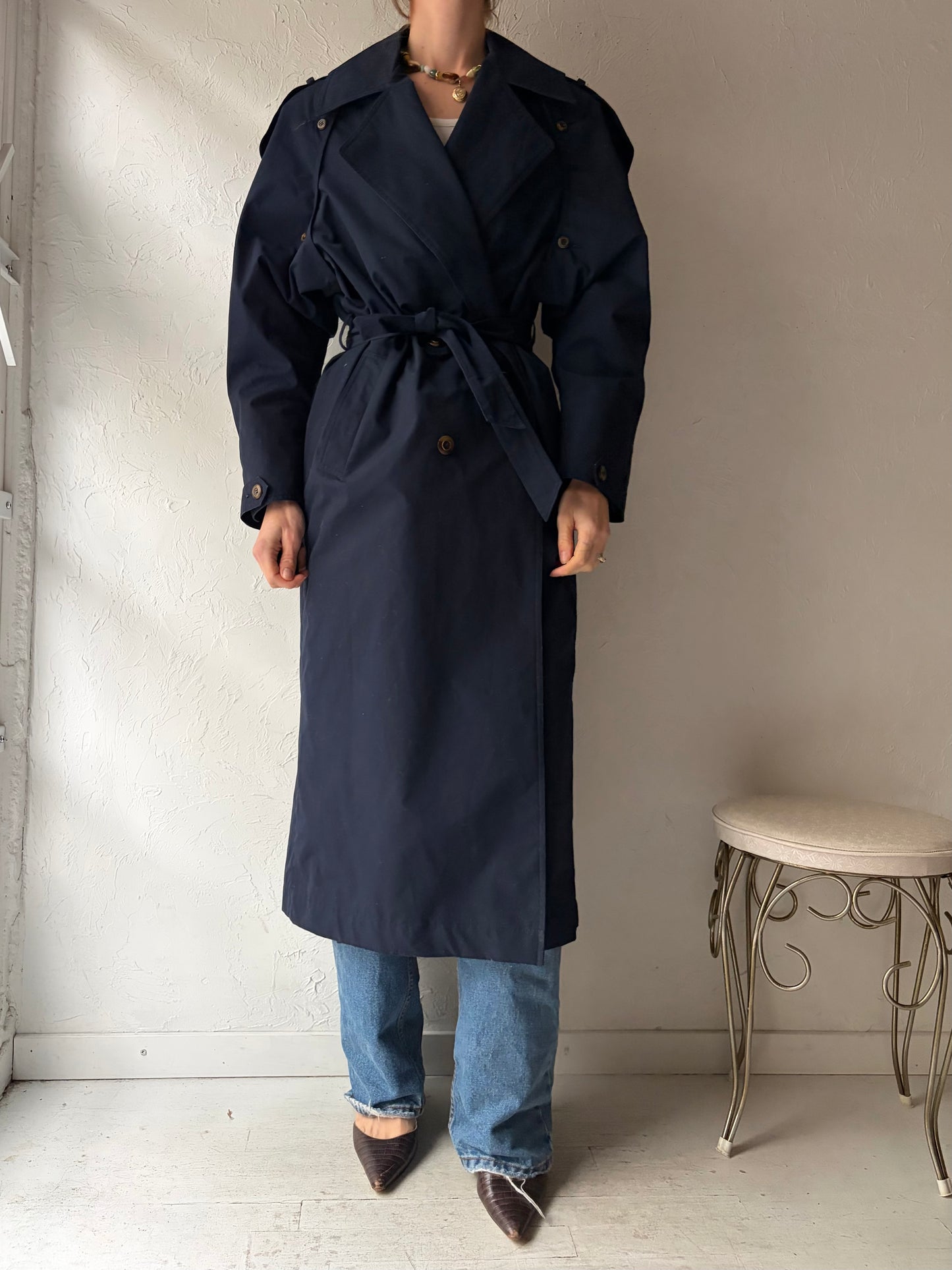 90s 'Niccolini' Navy Blue Trench Coat / Medium