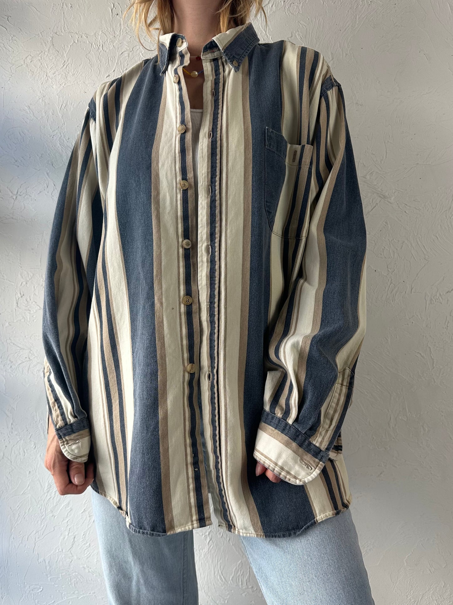 Y2k 'Faded Glory Striped Button Up Shirt / Large