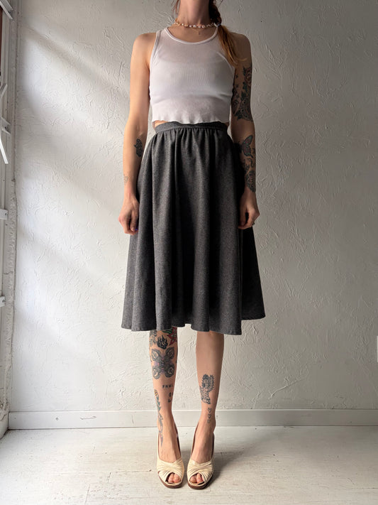 80s 'Ziba' Grey High Waisted Academia A-line Midi Skirt / Small
