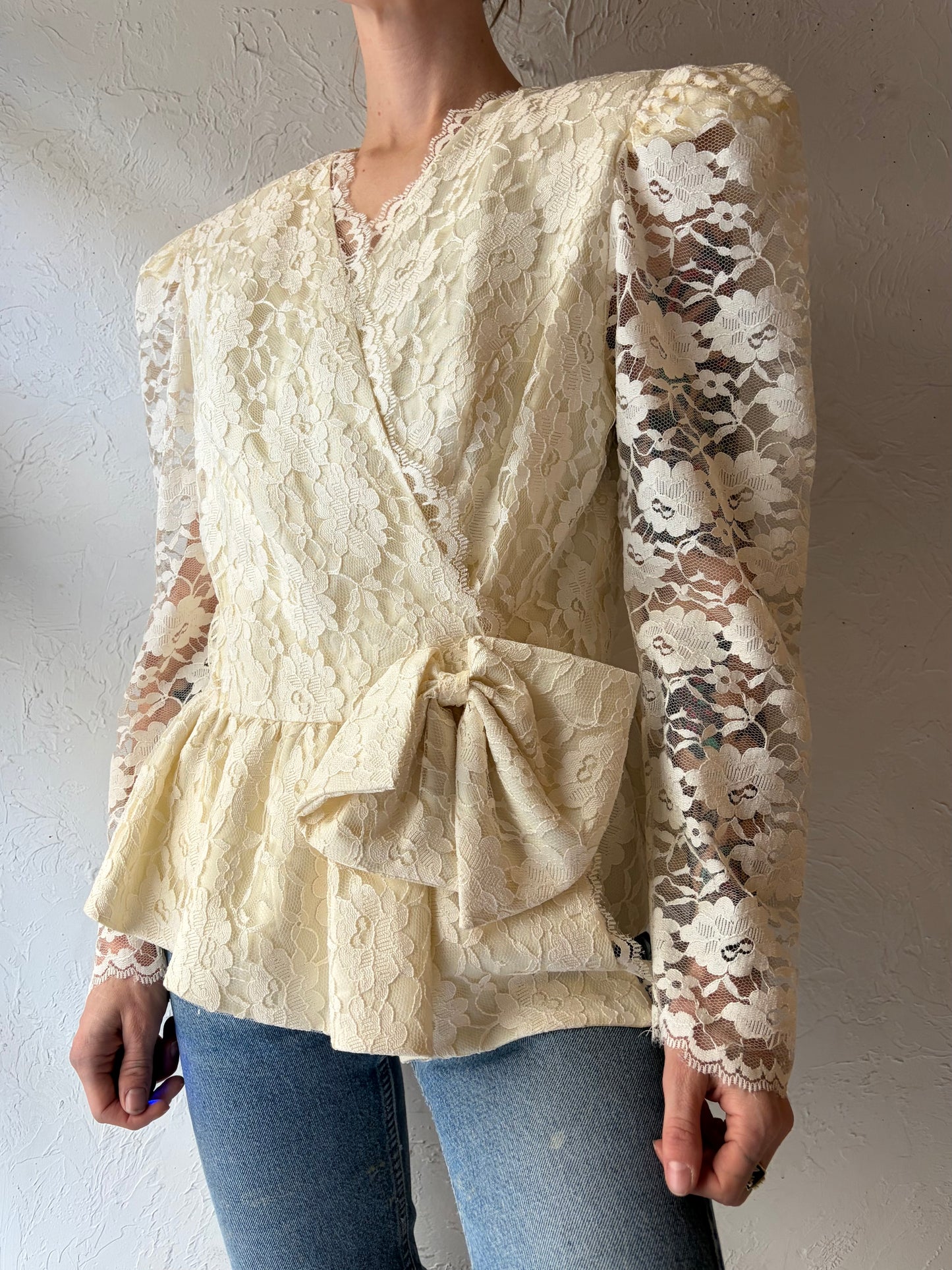 80s 'Lori Ann' White Romantic Blouse / Vintage 1980's Bridal Top / Medium
