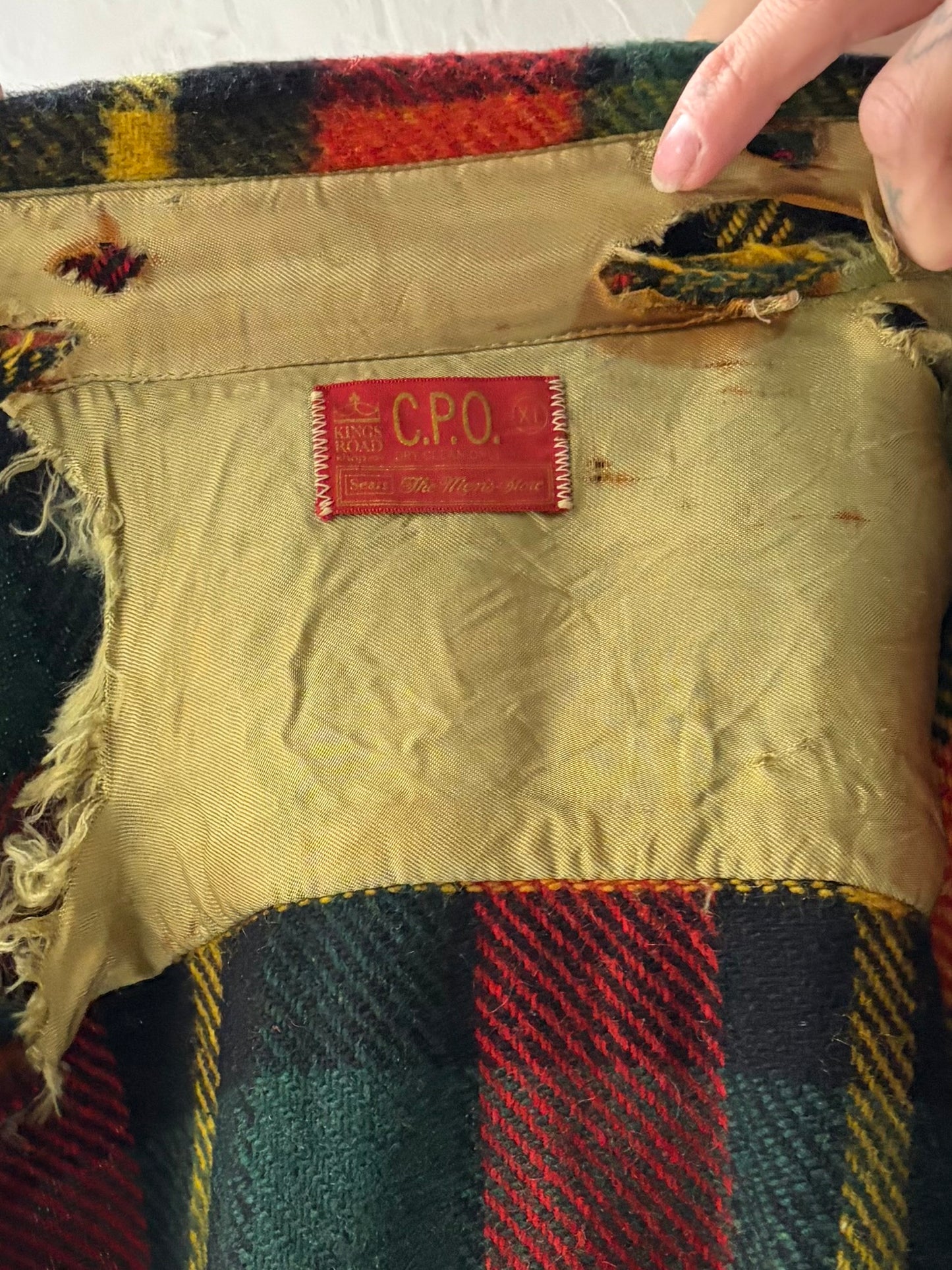 80s 'Sears' Plaid Wool Button up Shirt / XL