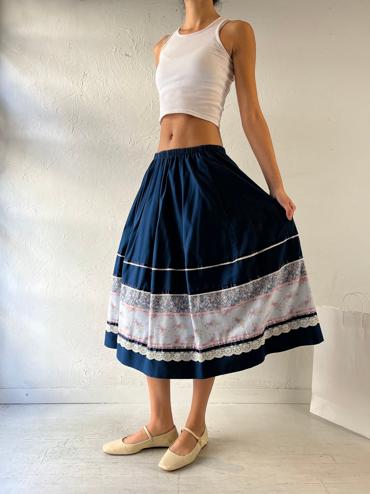 80s ‘Carefree Fashions’ Blue Peasant Skirt / Medium