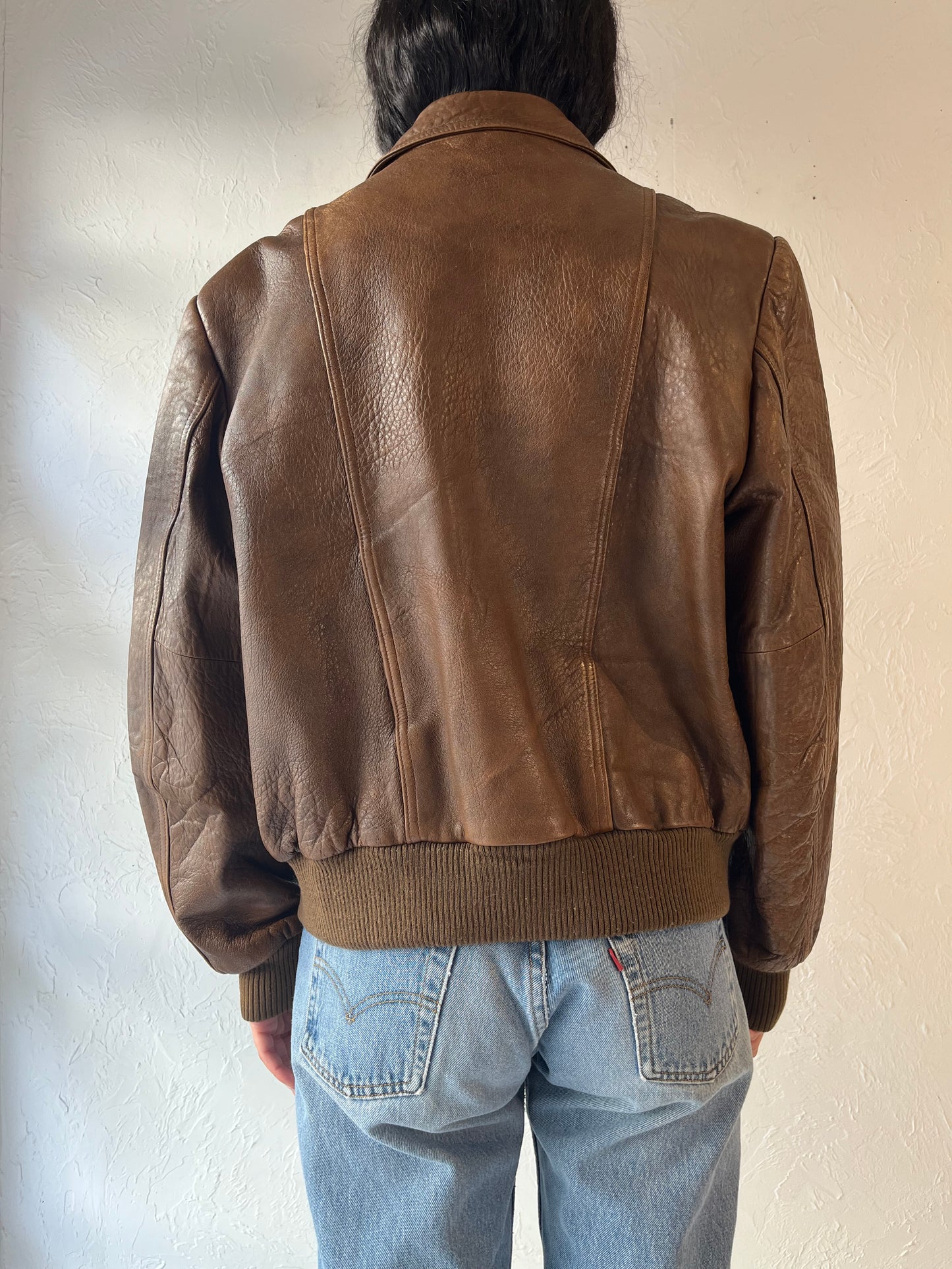 90s 'Wilsons' Brown Leather Bomber Jacket / Medium - Large