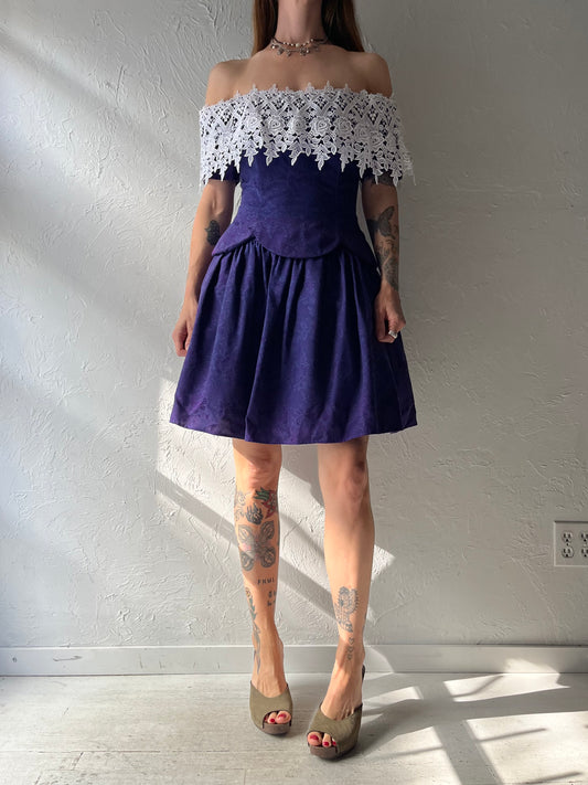 80s 'Jessica McClintock' Purple Strapless Formal Mini dress / Small