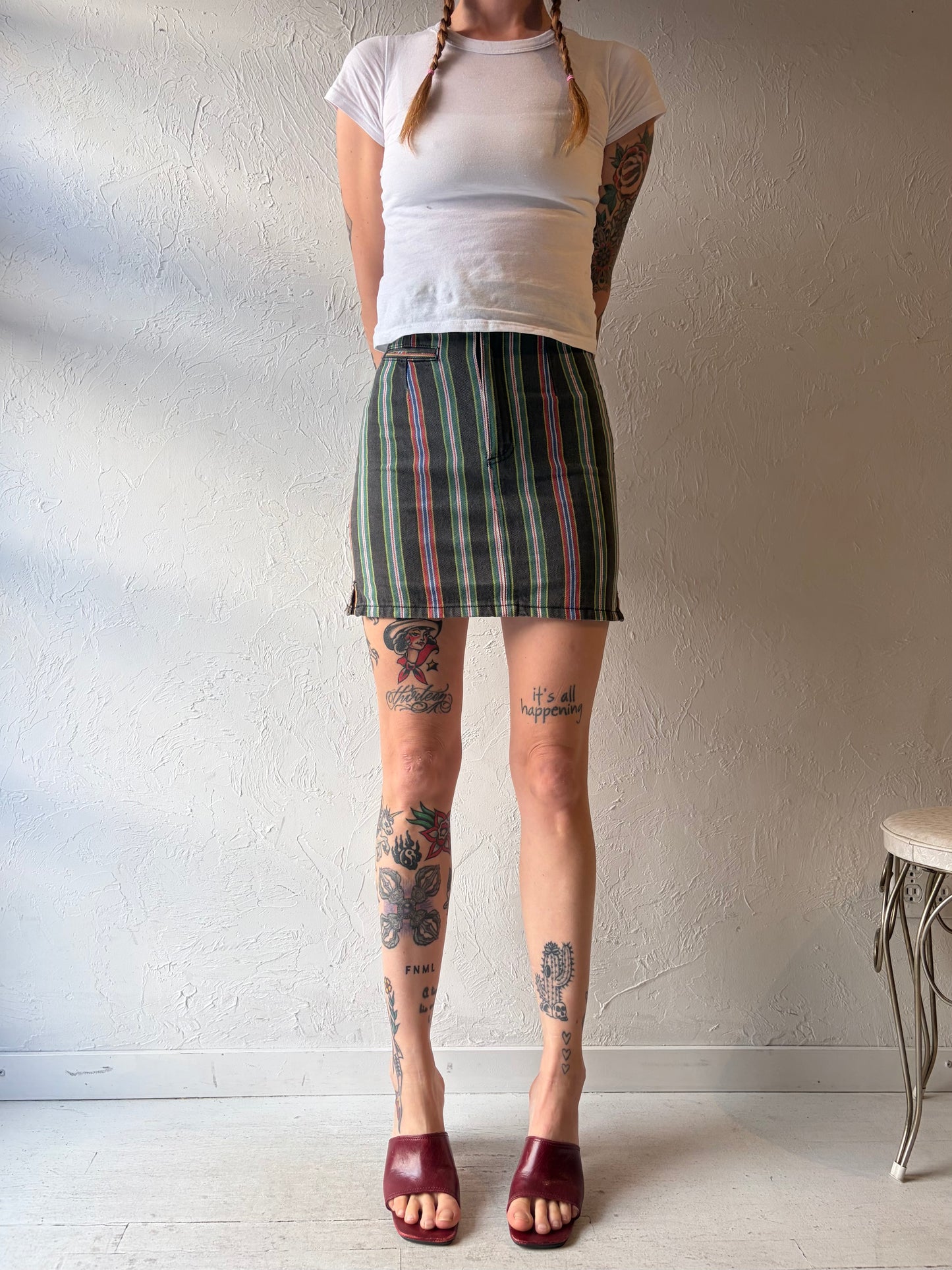 90s 'Guess' Striped Denim Micro Mini Skirt / XS