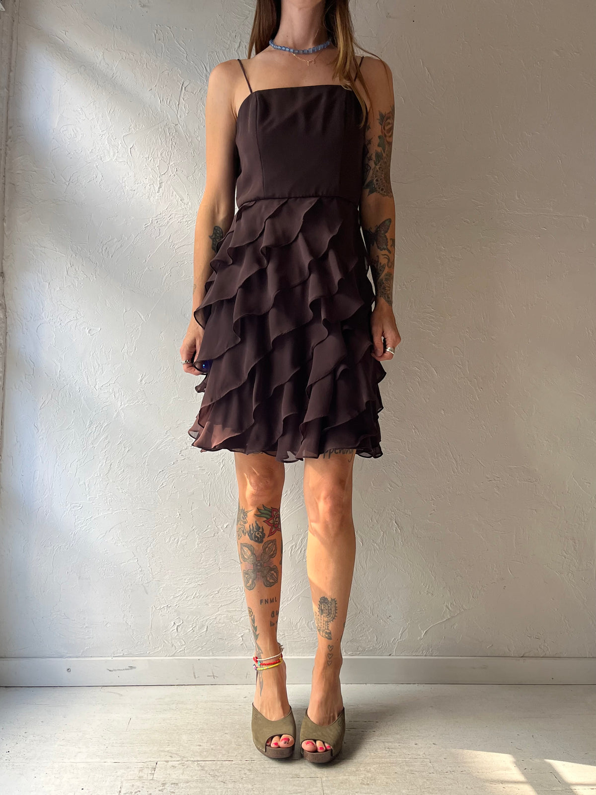 Y2k 'SL Fashions' Brown Ruffle Dress / Small